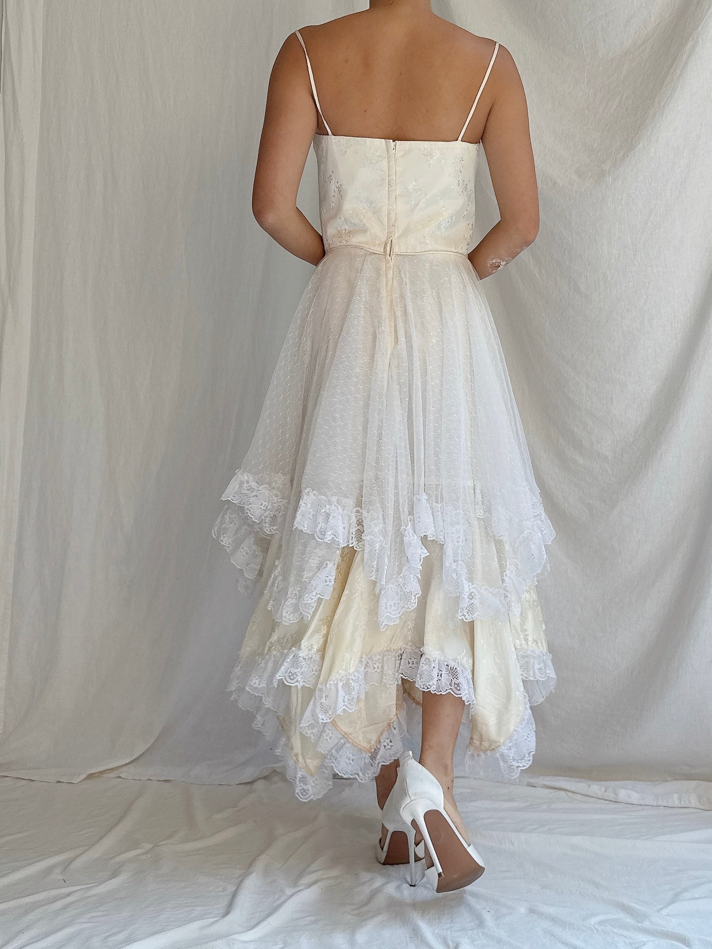 1980s Basque Waist Tiered Dress - XS/2