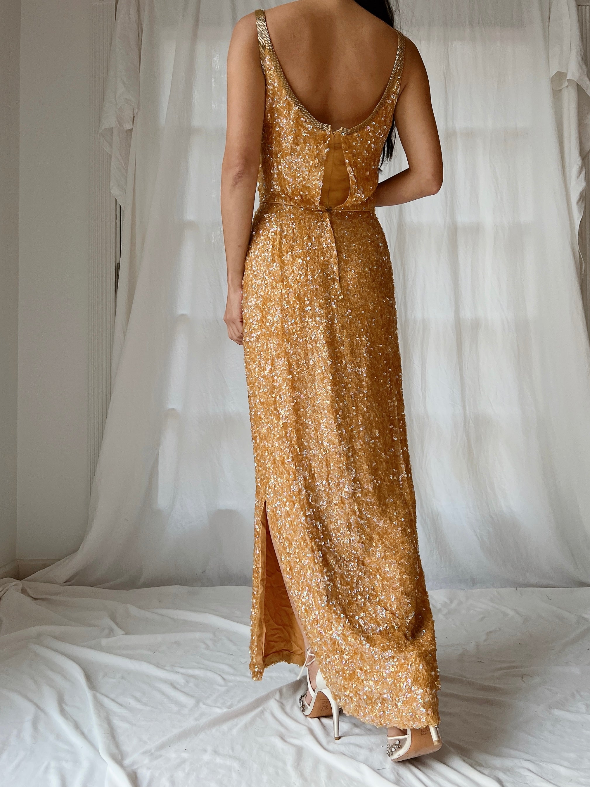 1960s Marigold Silk Sequins Dress - XS/2