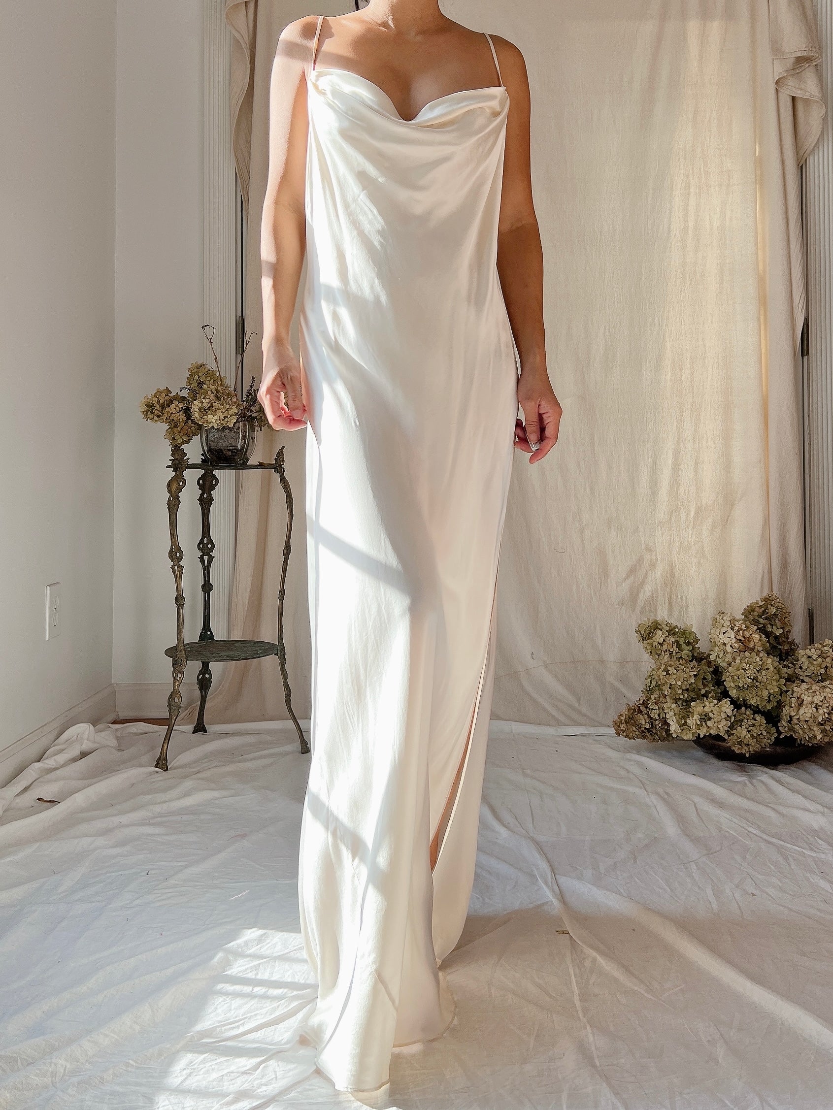 Vintage Ivory Silk Charmeuse Bias Cut Dress - M Vintage Ivory Silk Charmeuse Bias Cut Dress - M