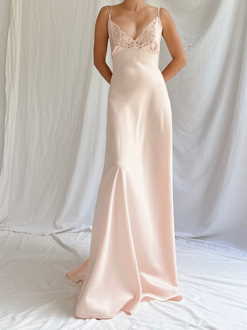 Vintage Pink Nylon Satin Slip Dress - S/M