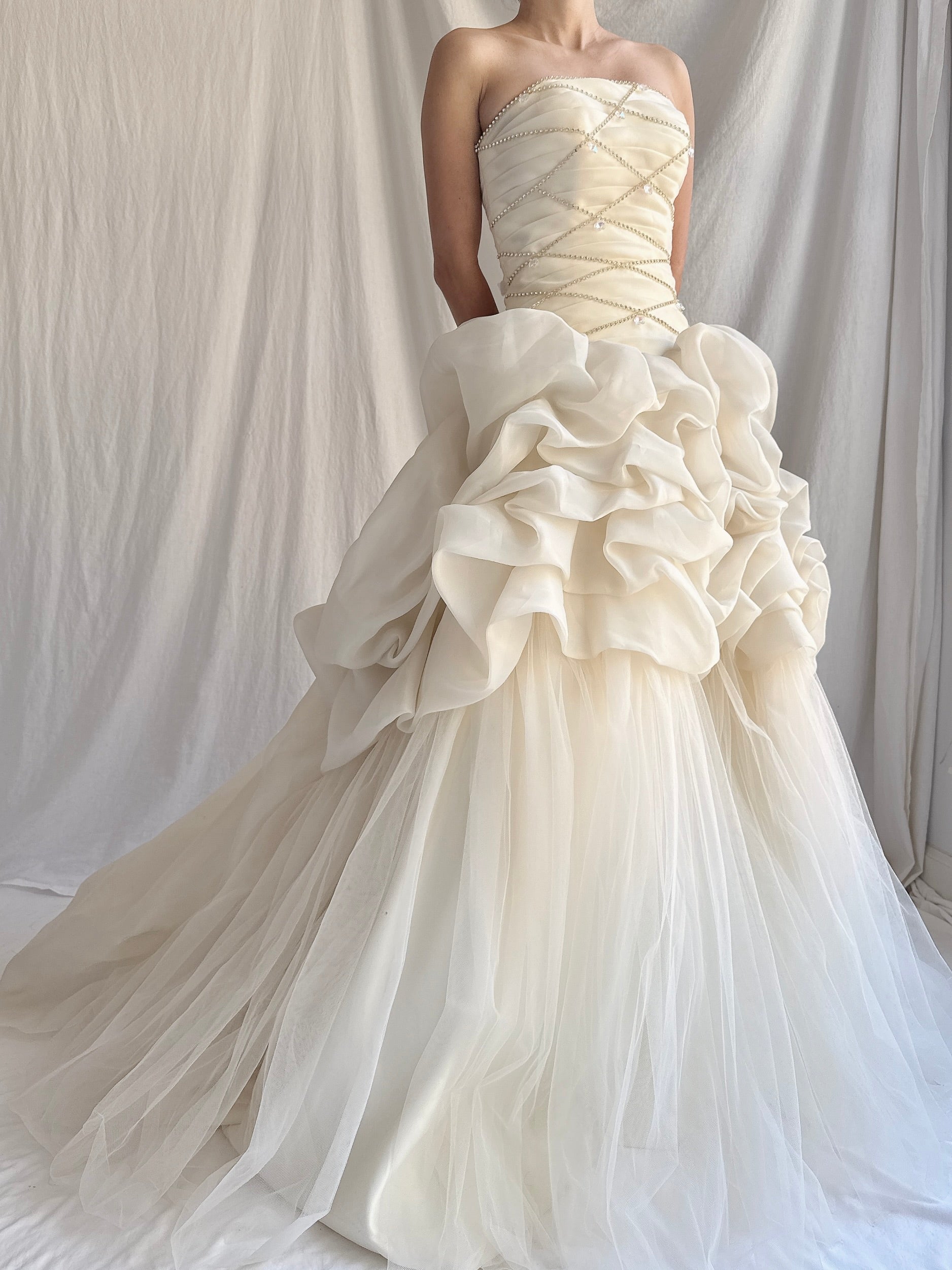 Vintage Buttercream Ruffle Organza Gown - S