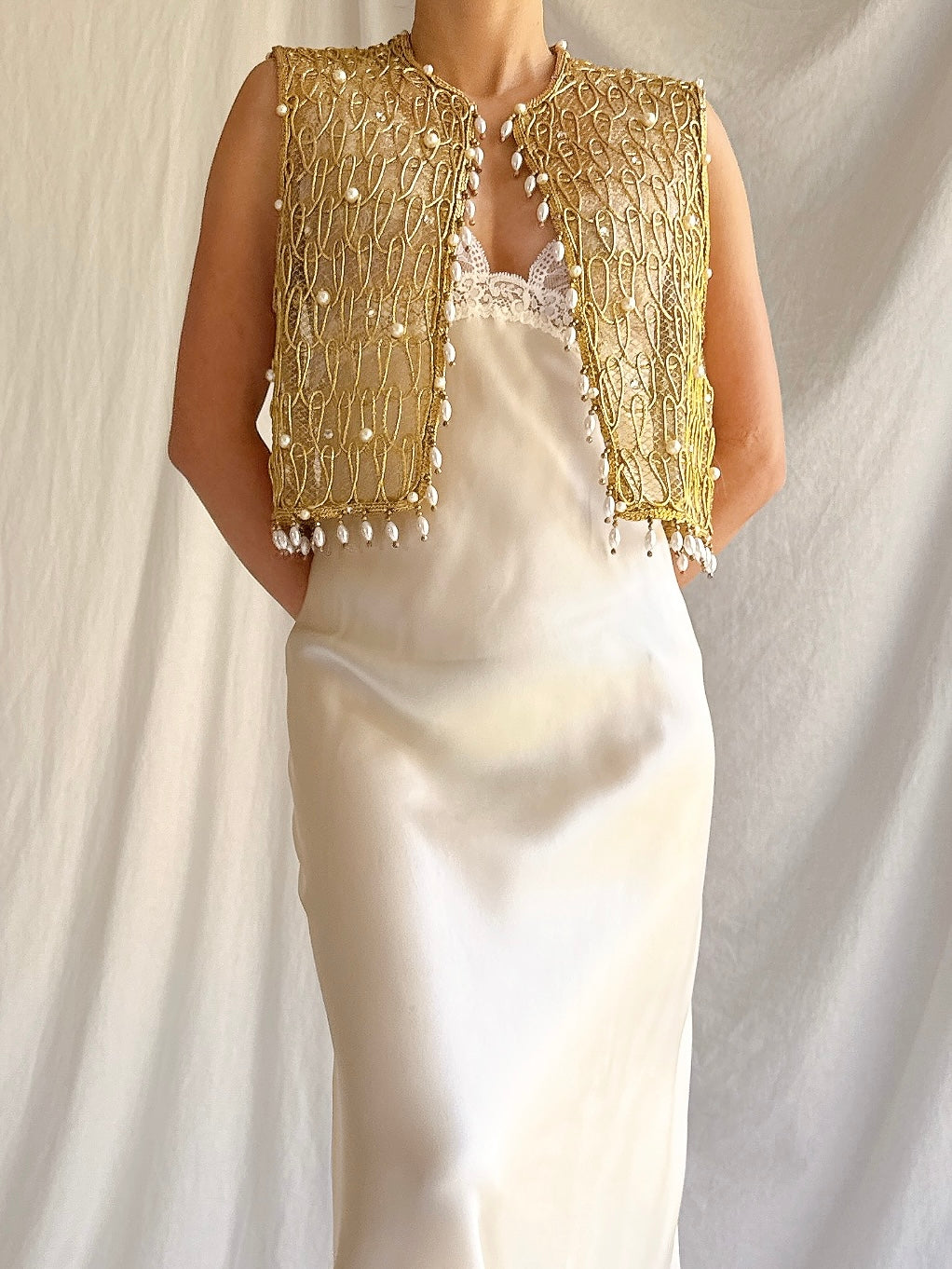 1960s Gold Beaded Top - S