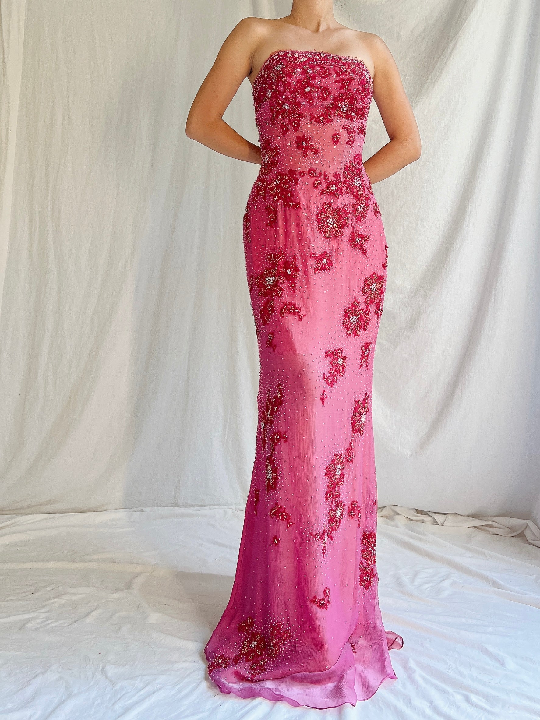 Vintage Silk Strapless Gown - M/L