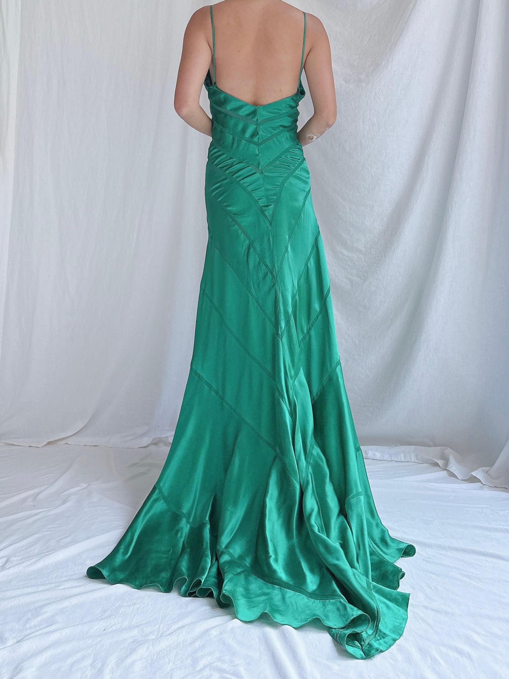 Vintage Emerald Silk Bias Gown - S/M