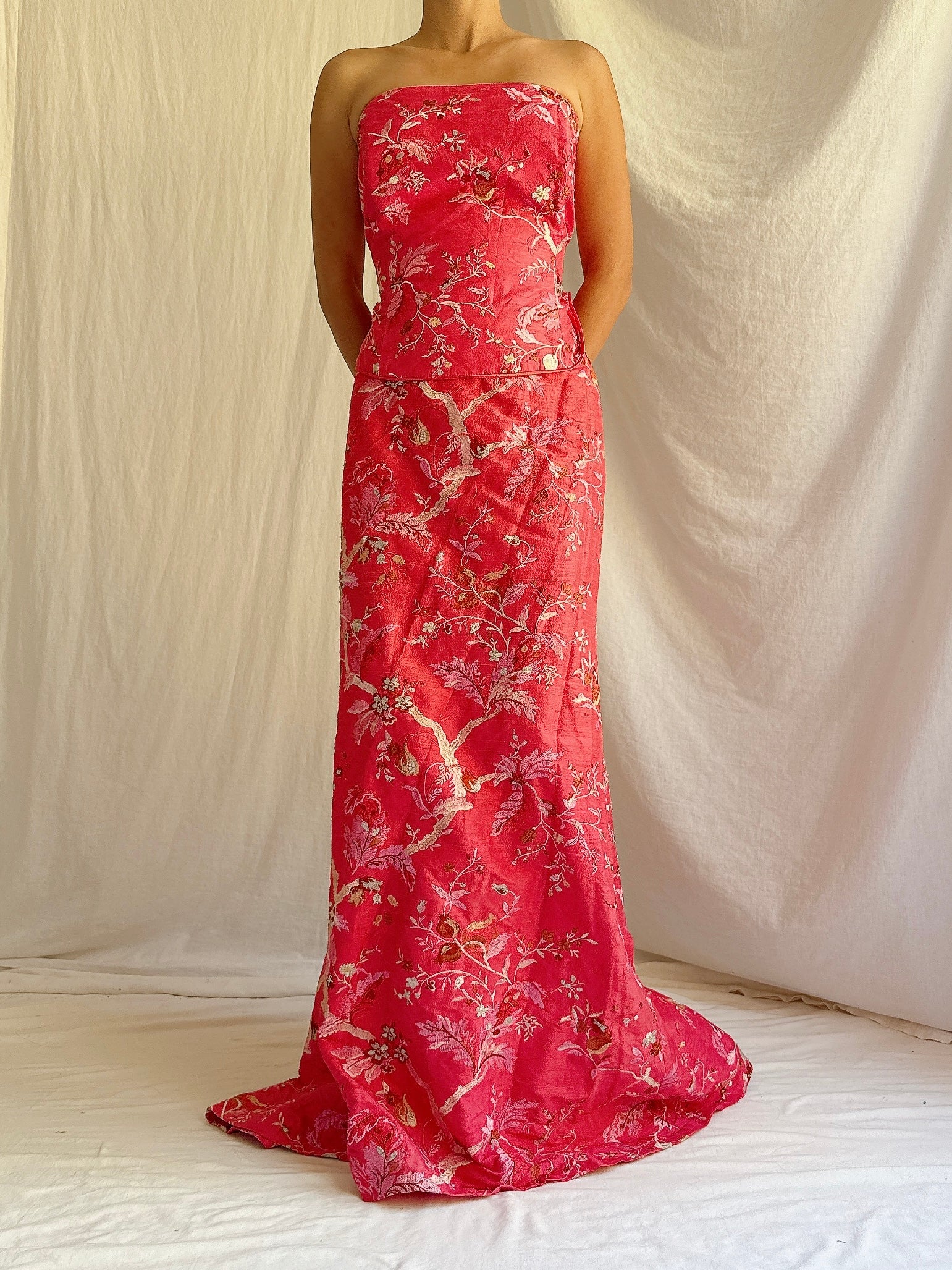 Paul Vasseur Magenta Silk Embroidered 2 Piece Set - FR48/US14