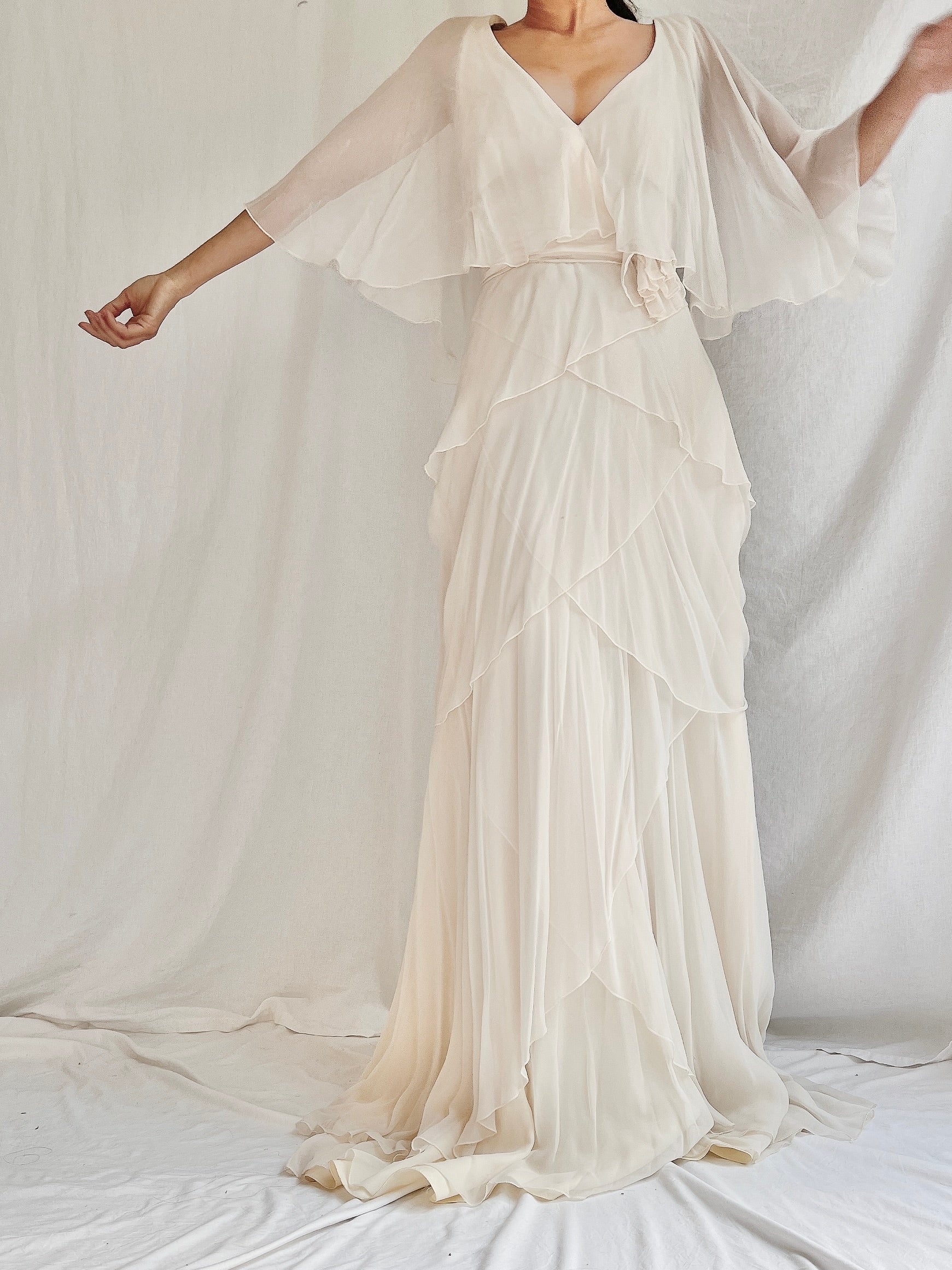 1970s Chiffon Tiered Gown - S