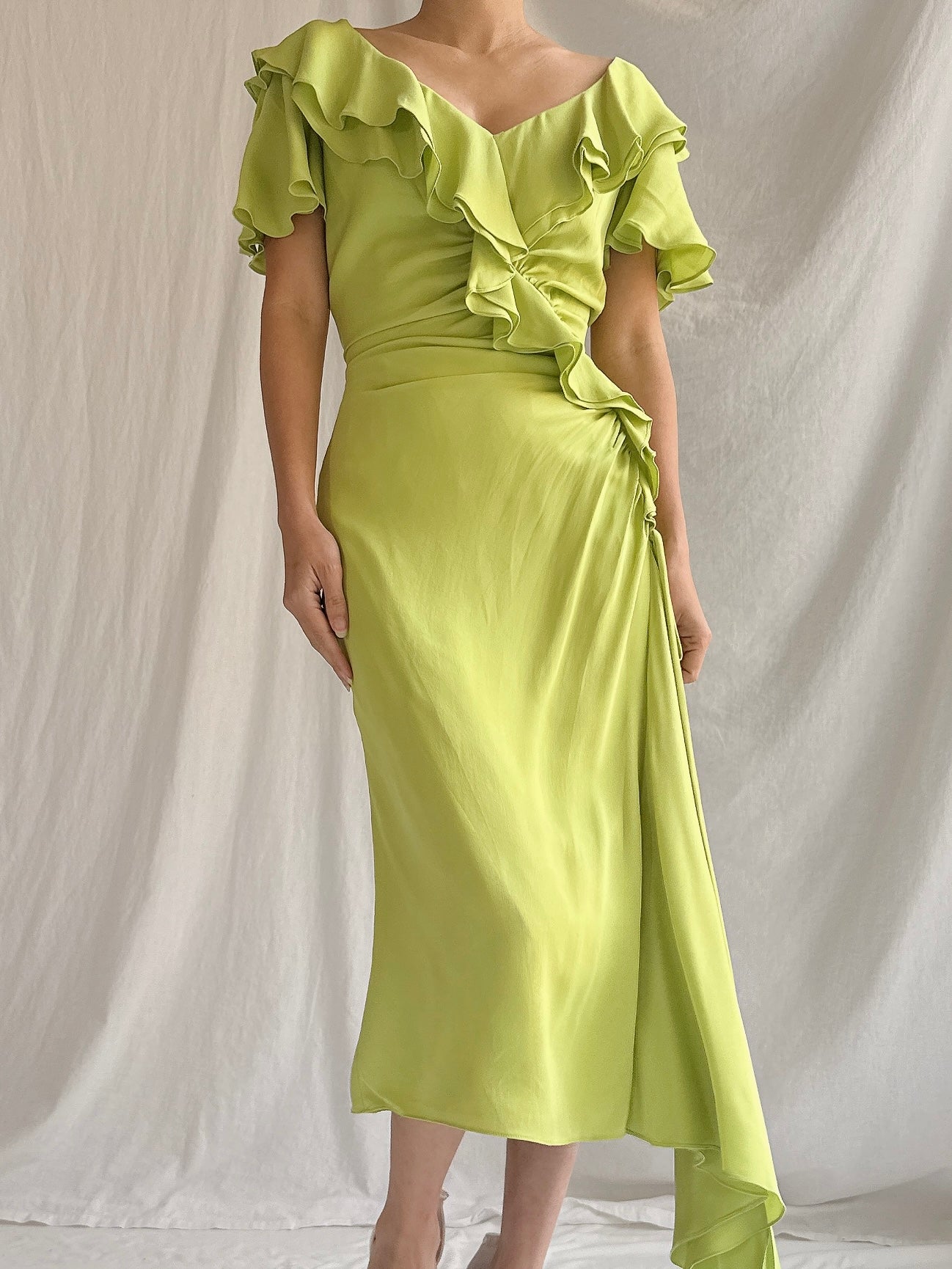 Vintage Chartreuse Belleville Sassoon  Silk Draped Dress - S