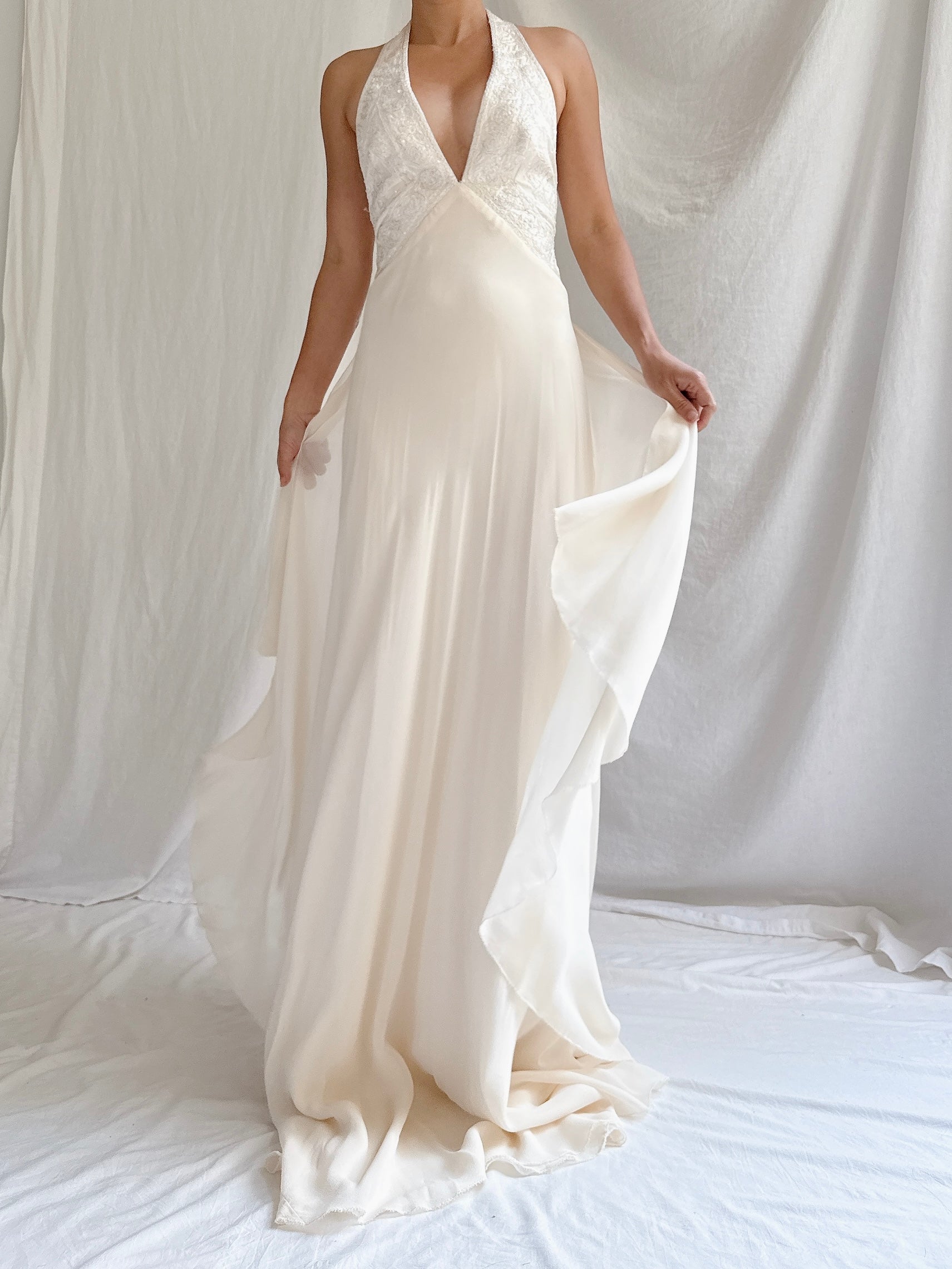 00 Silk Halter Embellished Gown - XS/2/4