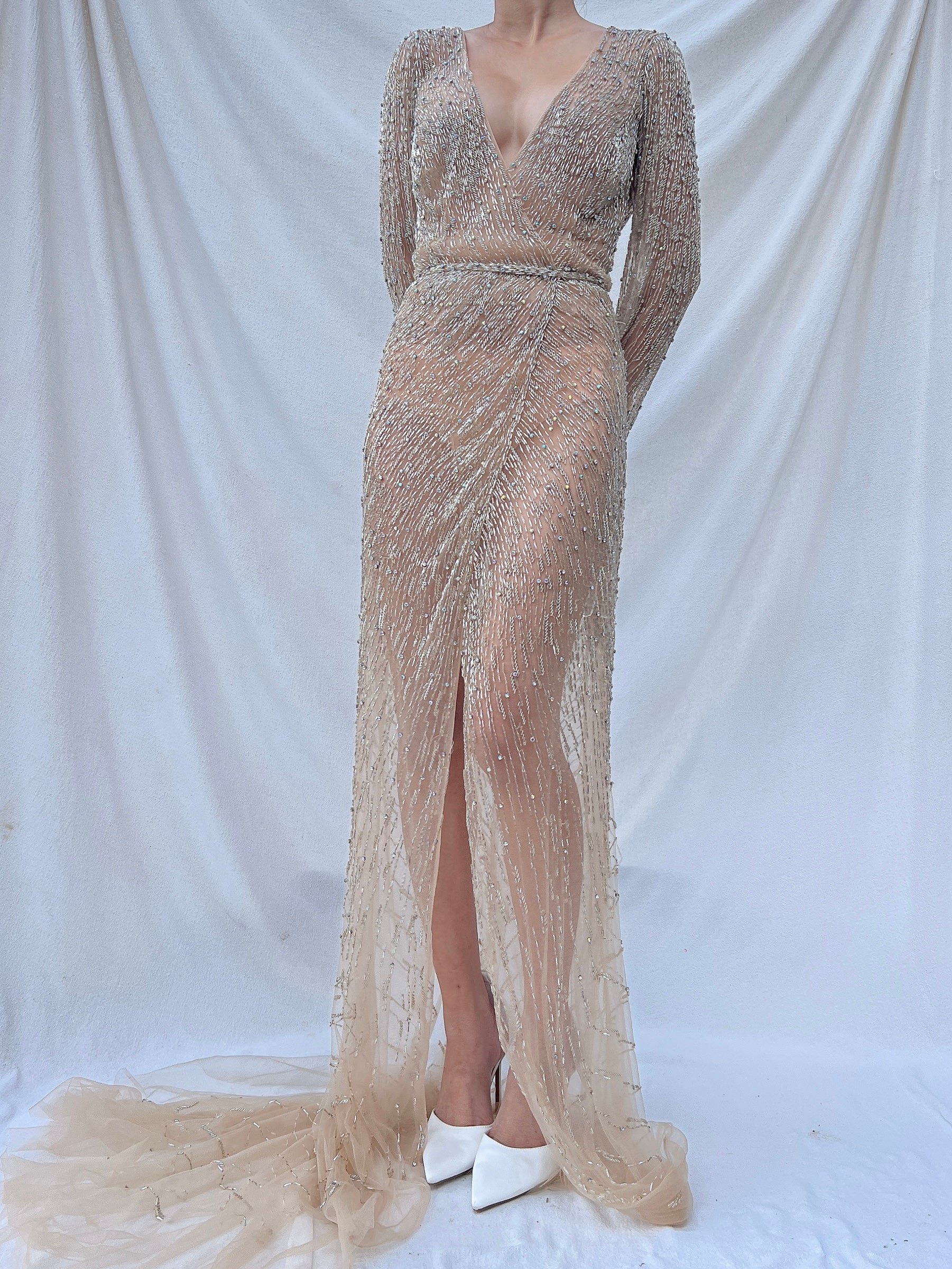 00 Nude Sequins Dress - M