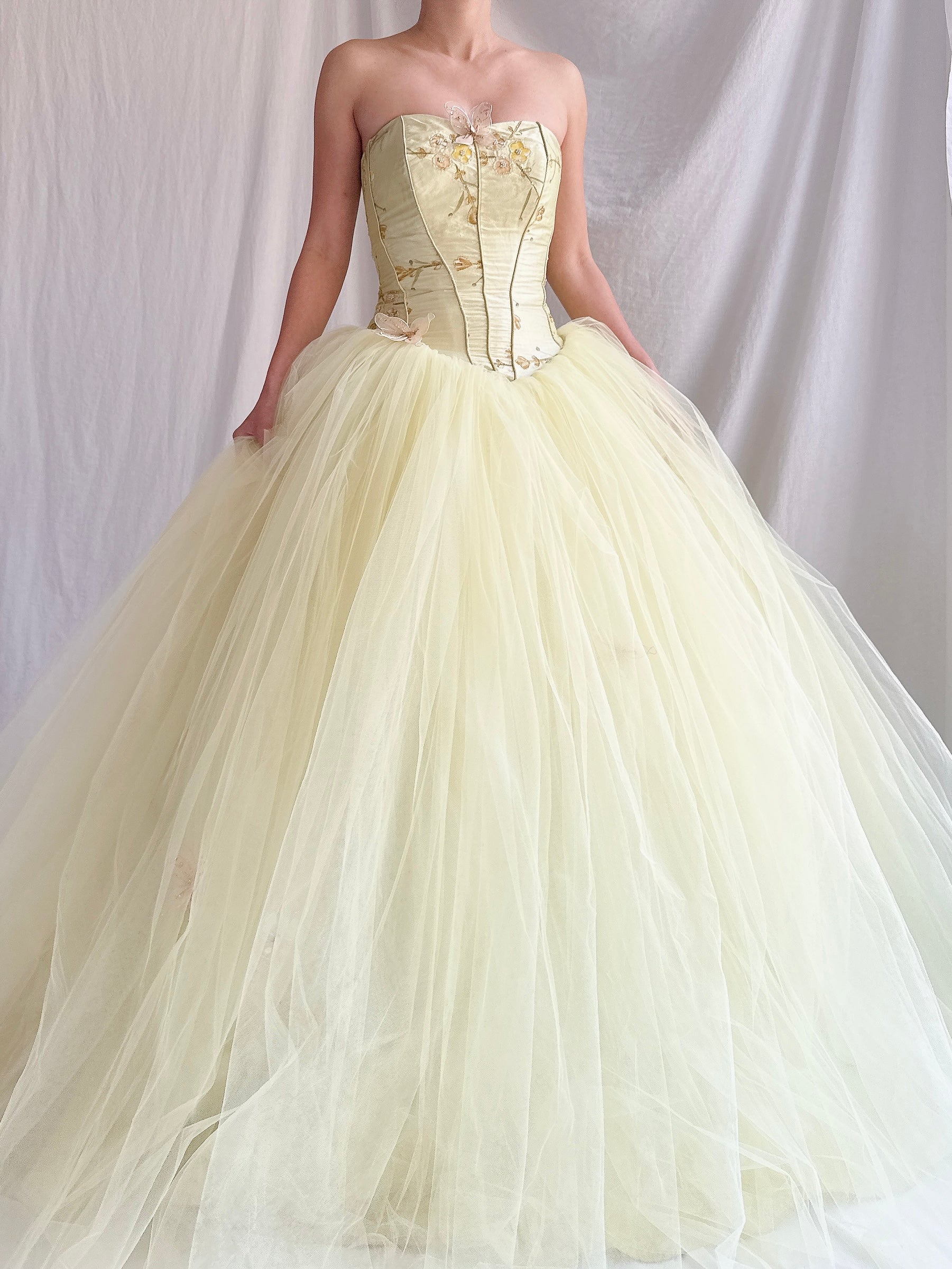 Vintage Raw Silk and Tulle Gown - XS-S