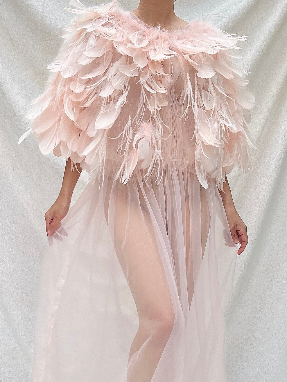 Vintage Pink Feather Cape - OSFM