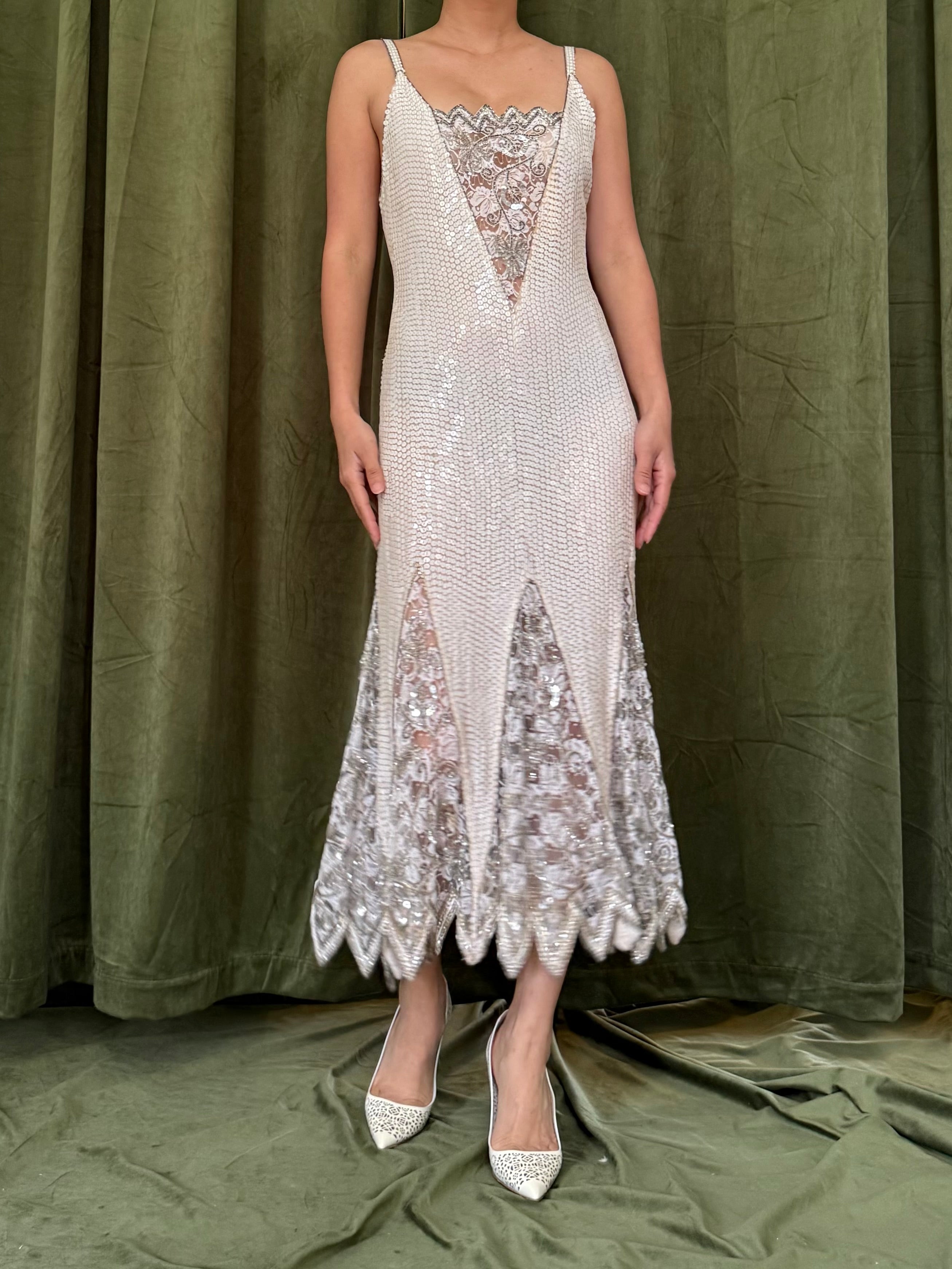 Vintage Sequins and Lace Dress - M