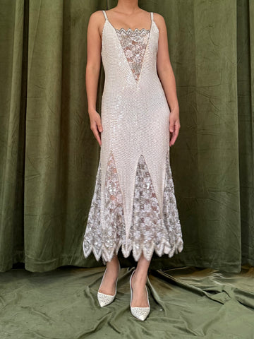 Vintage Sequins and Lace Dress - M