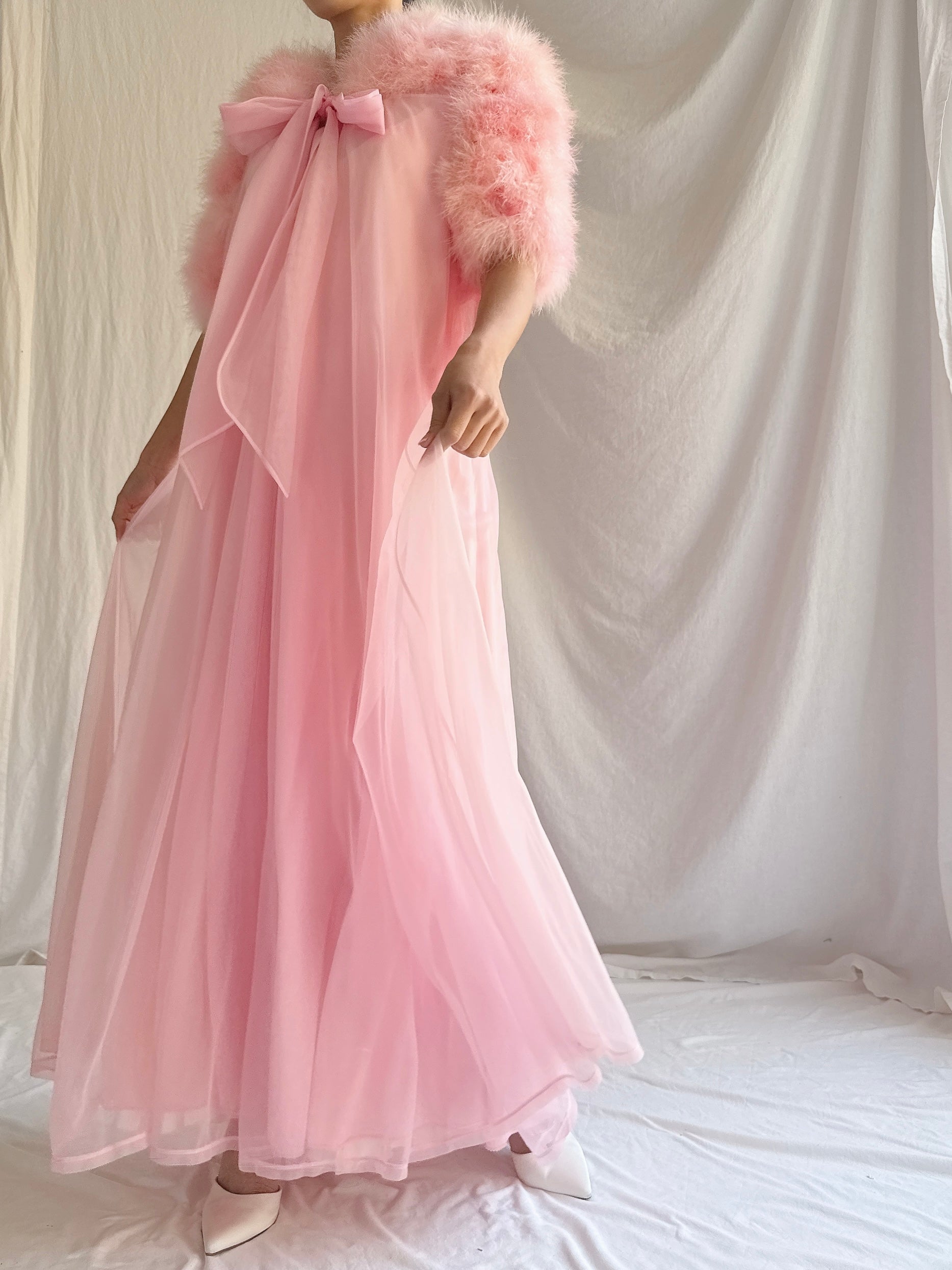 1960s Pink Feather Dressing Gown - XS