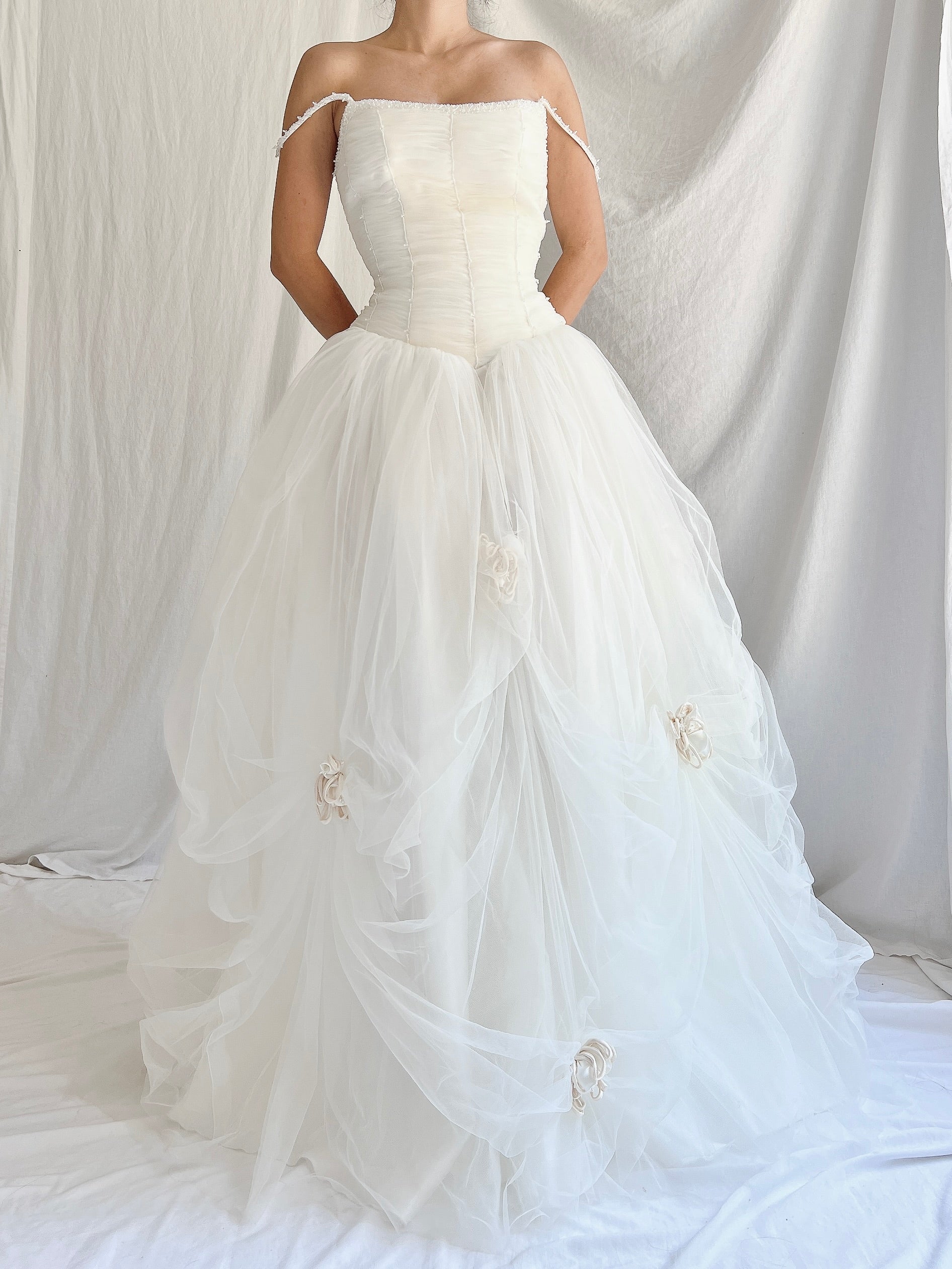 1990s Tulle Ruched Gown - S/8