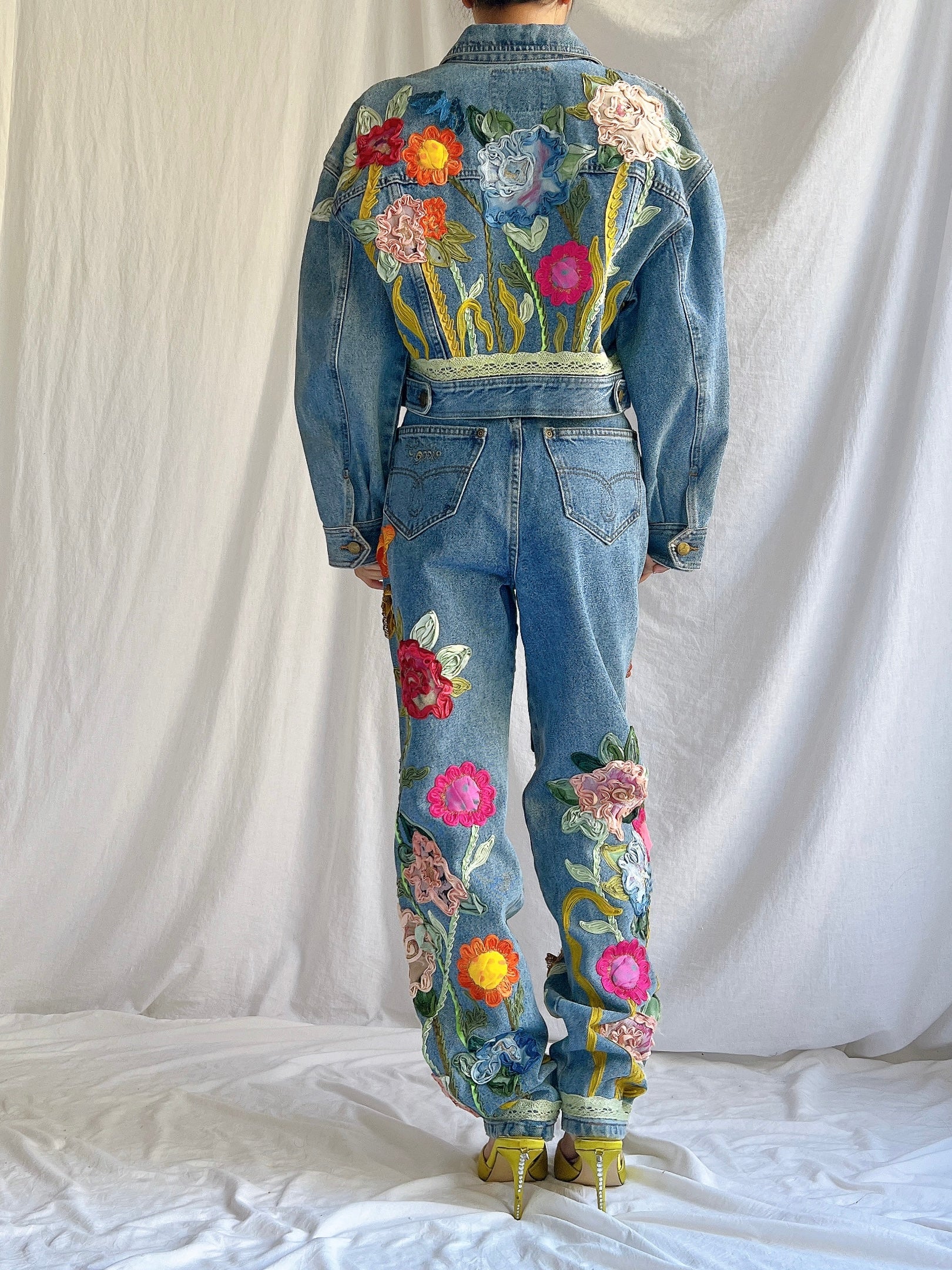 Vintage Floral Denim Set - M