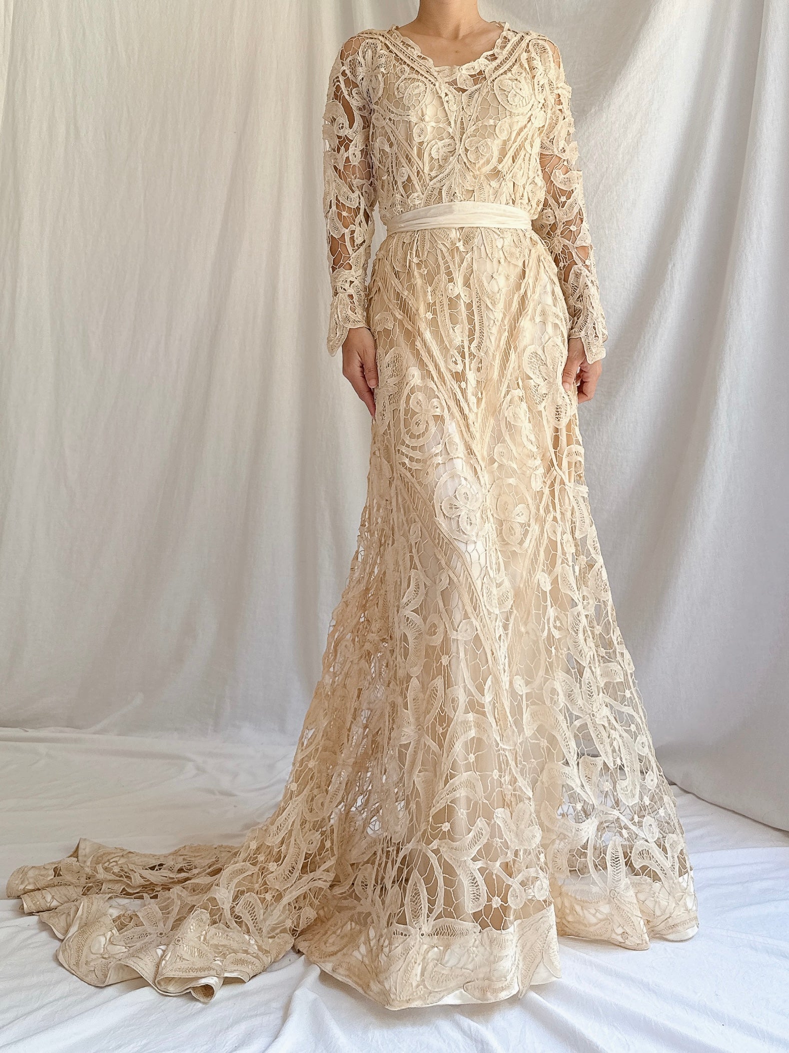 Antique Battenburg Lace Gown - S