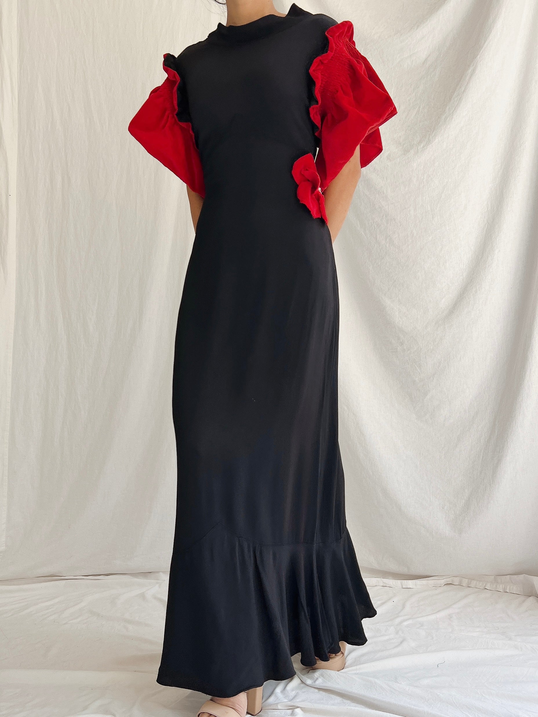 1930s Rayon and Velvet Dress - XS