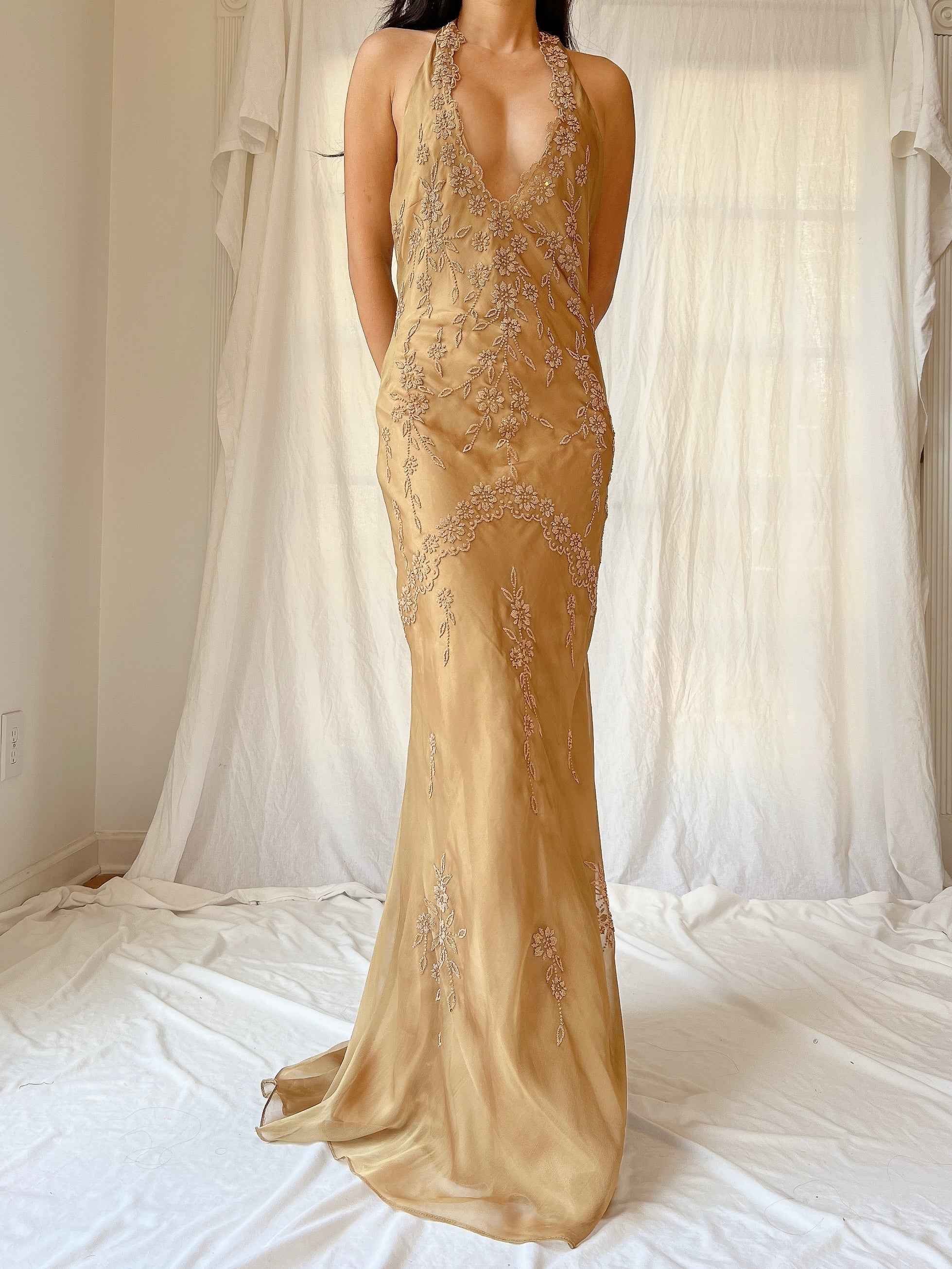 Vintage Gold Chiffon Dress - SM | G O S S A M E R Vintage Gold Chiffon Dress - SM | G O S S A M E R