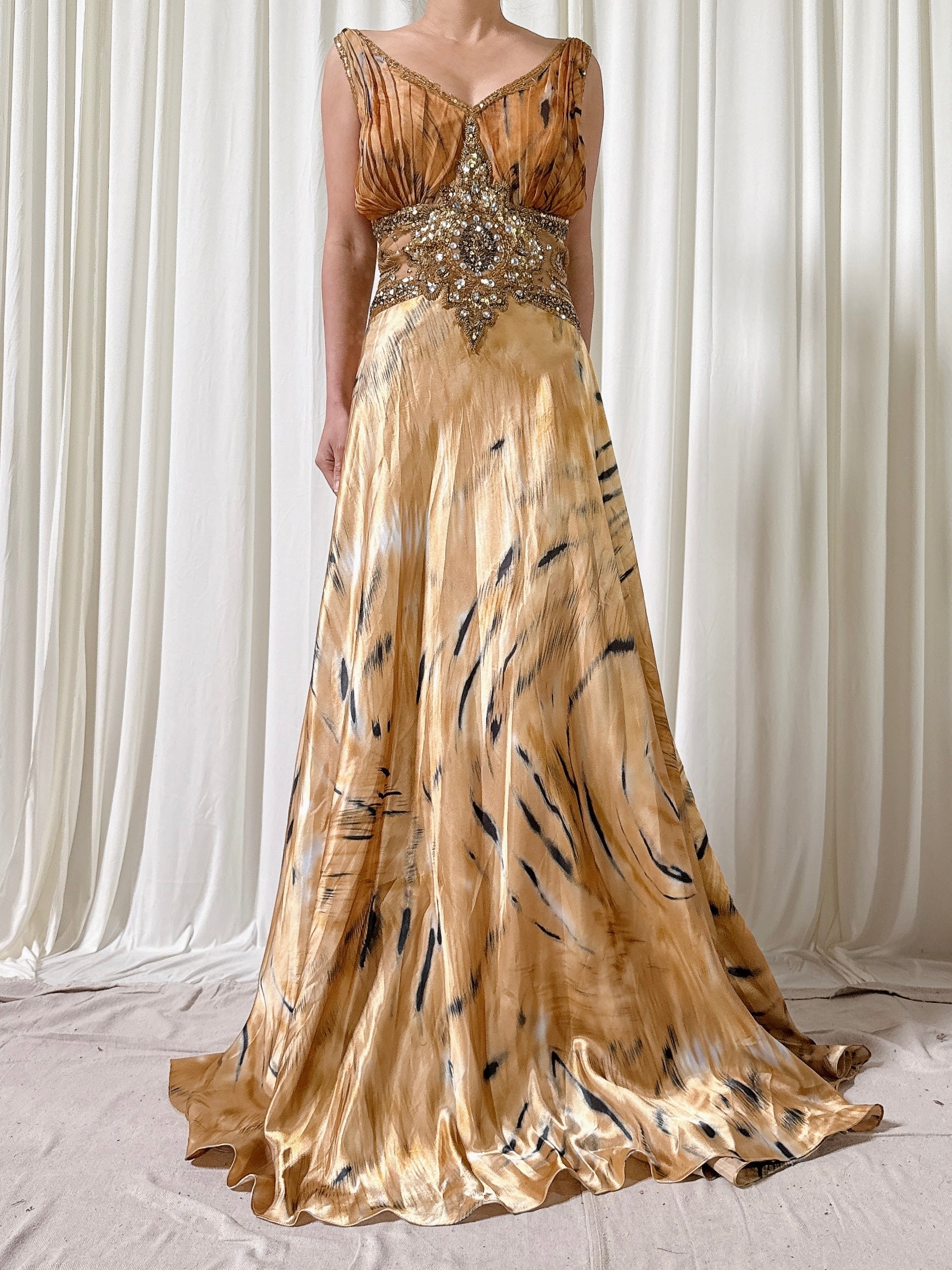 Vintage Gold Beaded Dress - Size 10