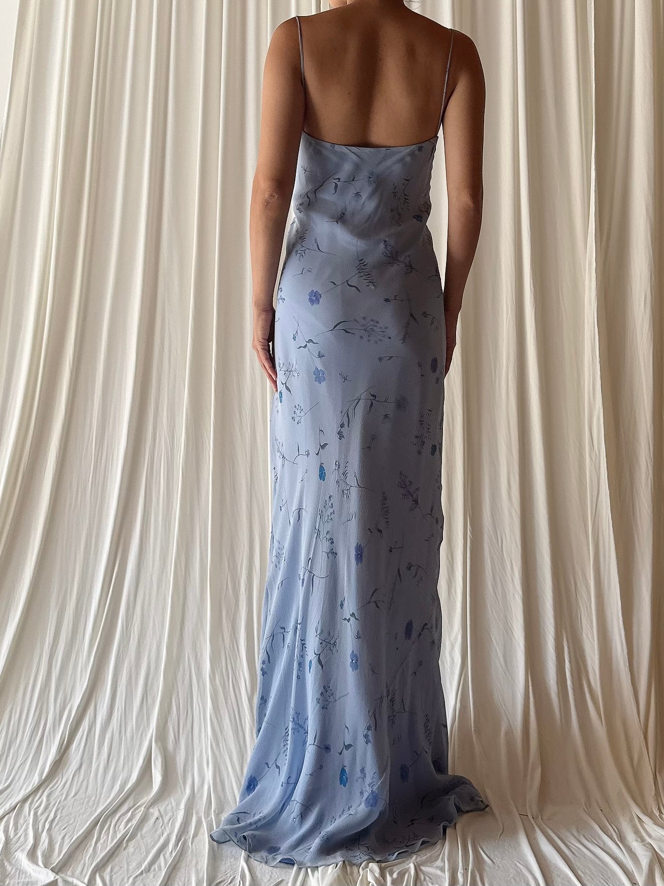 Vintage Blue Slip Bias Gown - L