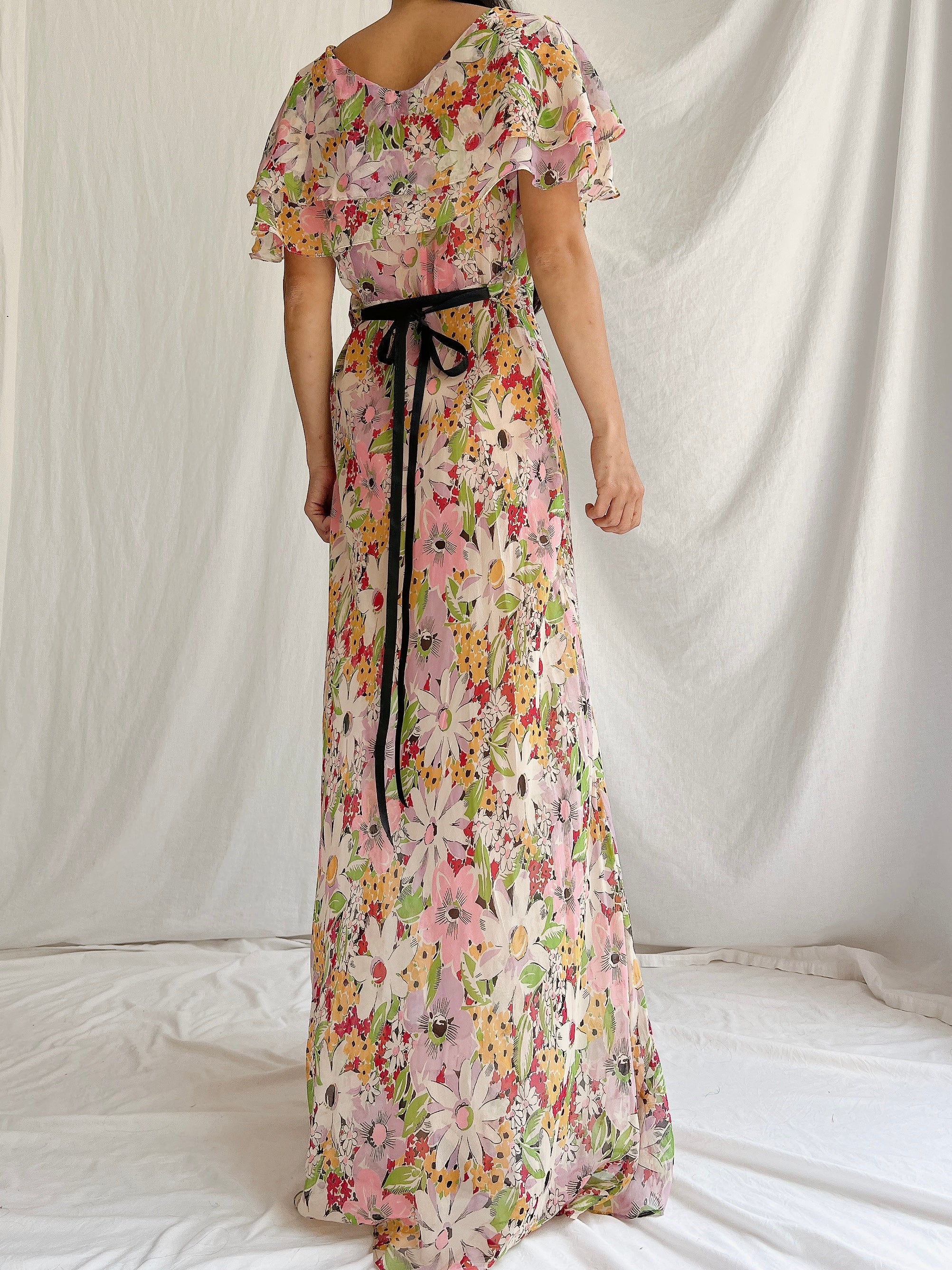 1930s Silk Floral Gown - XS/S