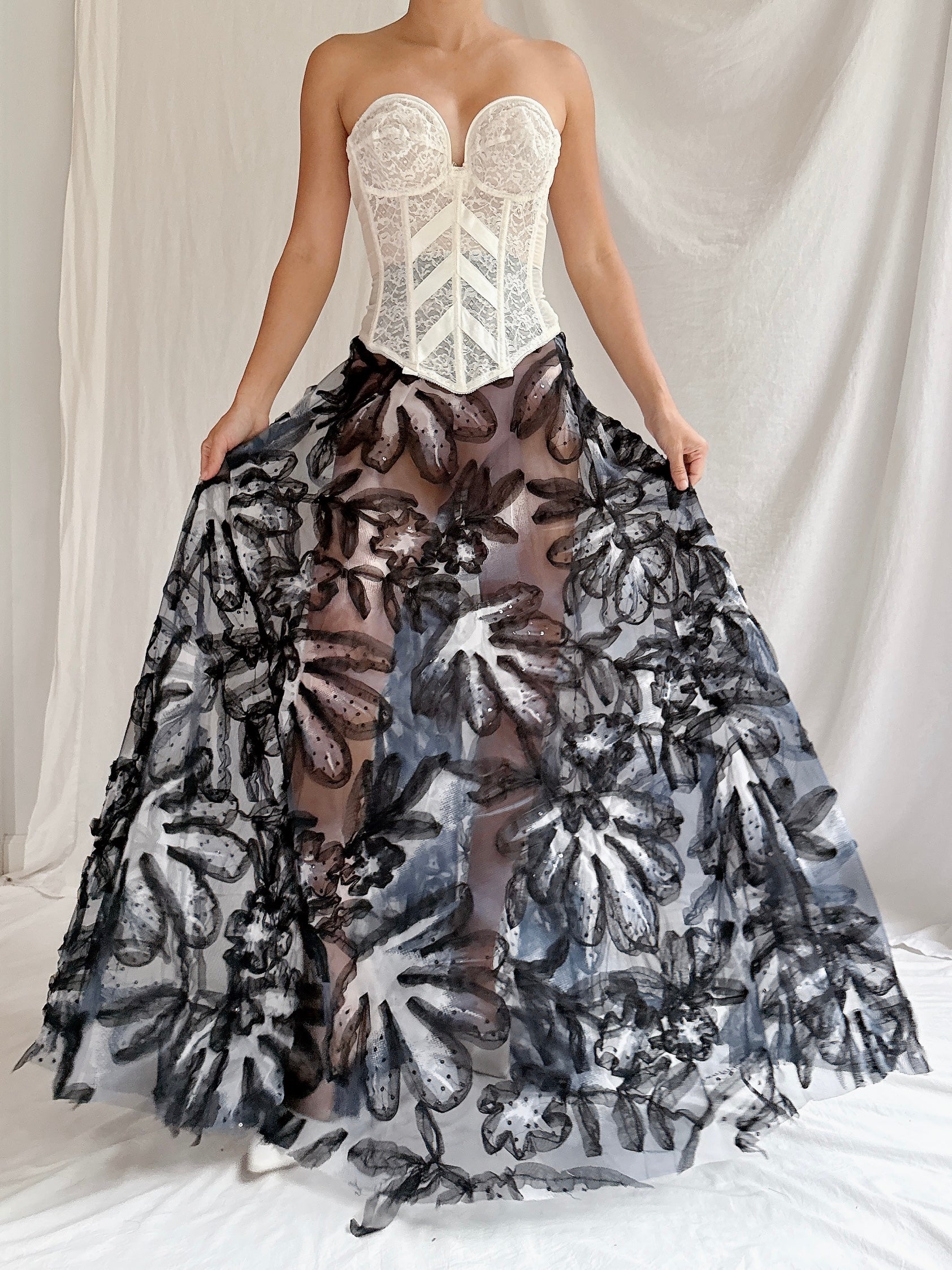 Vintage Sheer Tulle Flower Skirt - M