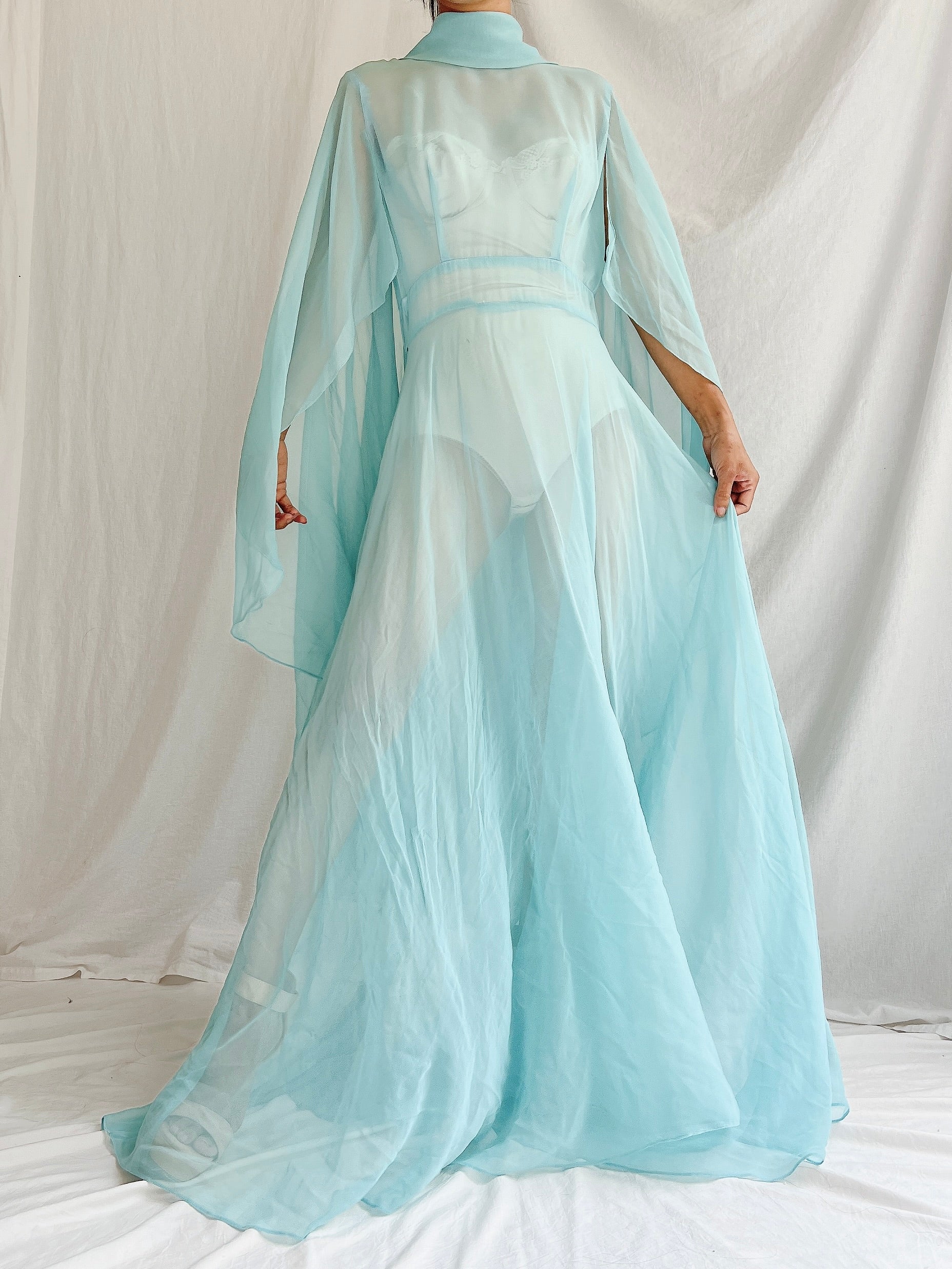 1960s Cyan Cape Gown - S