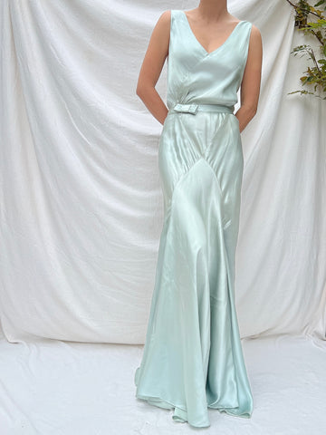 1930s Robins Blue Silk Gown - S