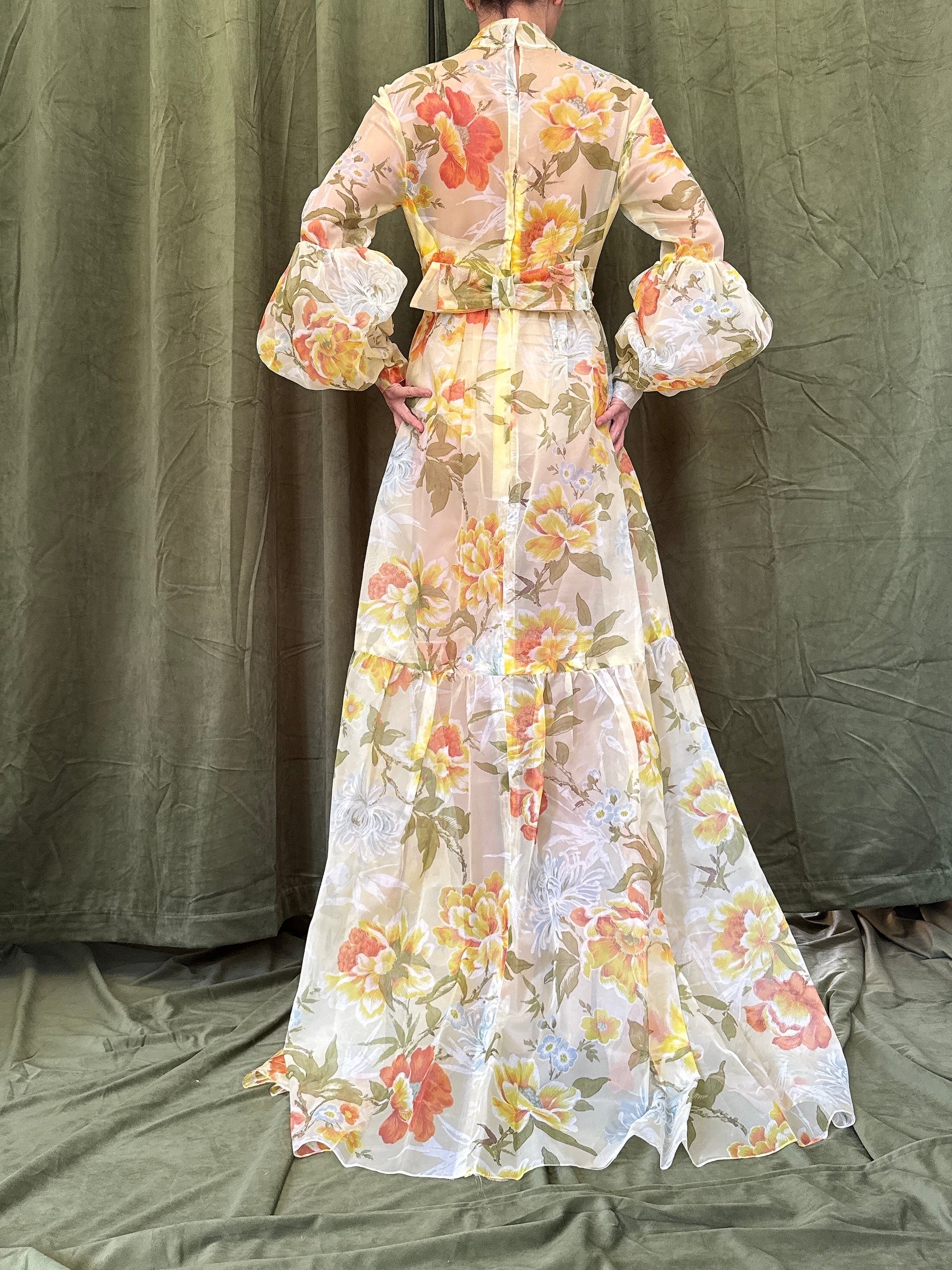 1960s Voile Floral Dress - S