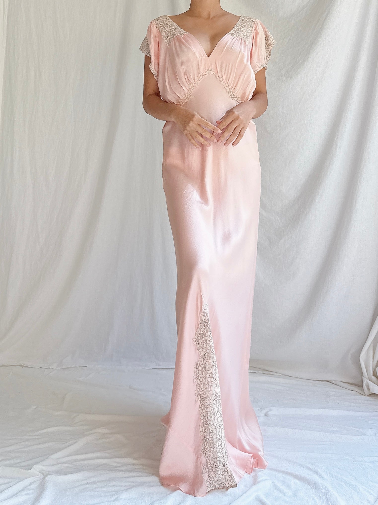 1930s Pink Silk Slip Dress - M