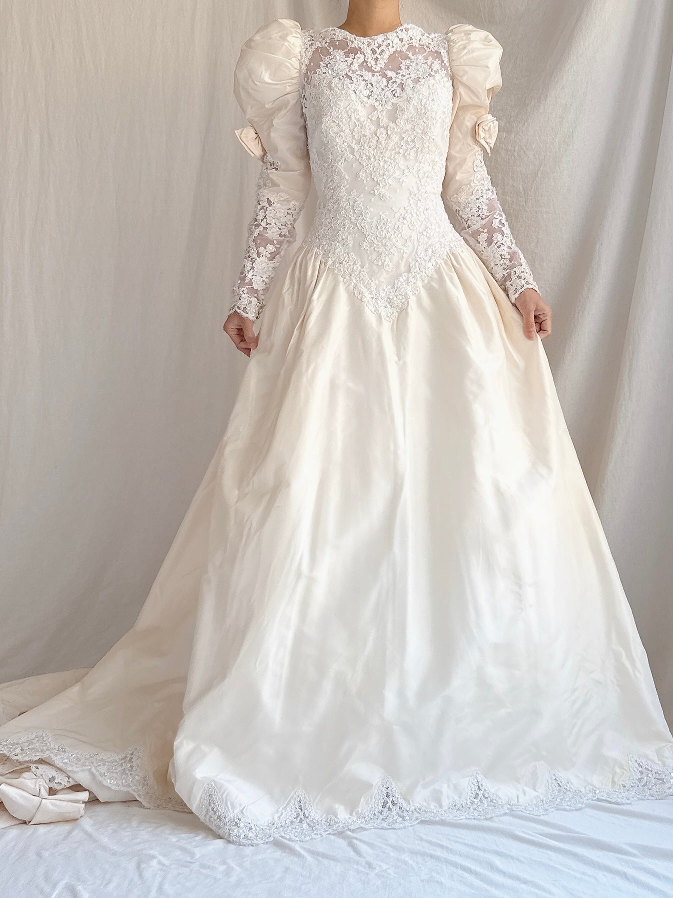 Vintage Silk Puff Sleeve Gown - S/M