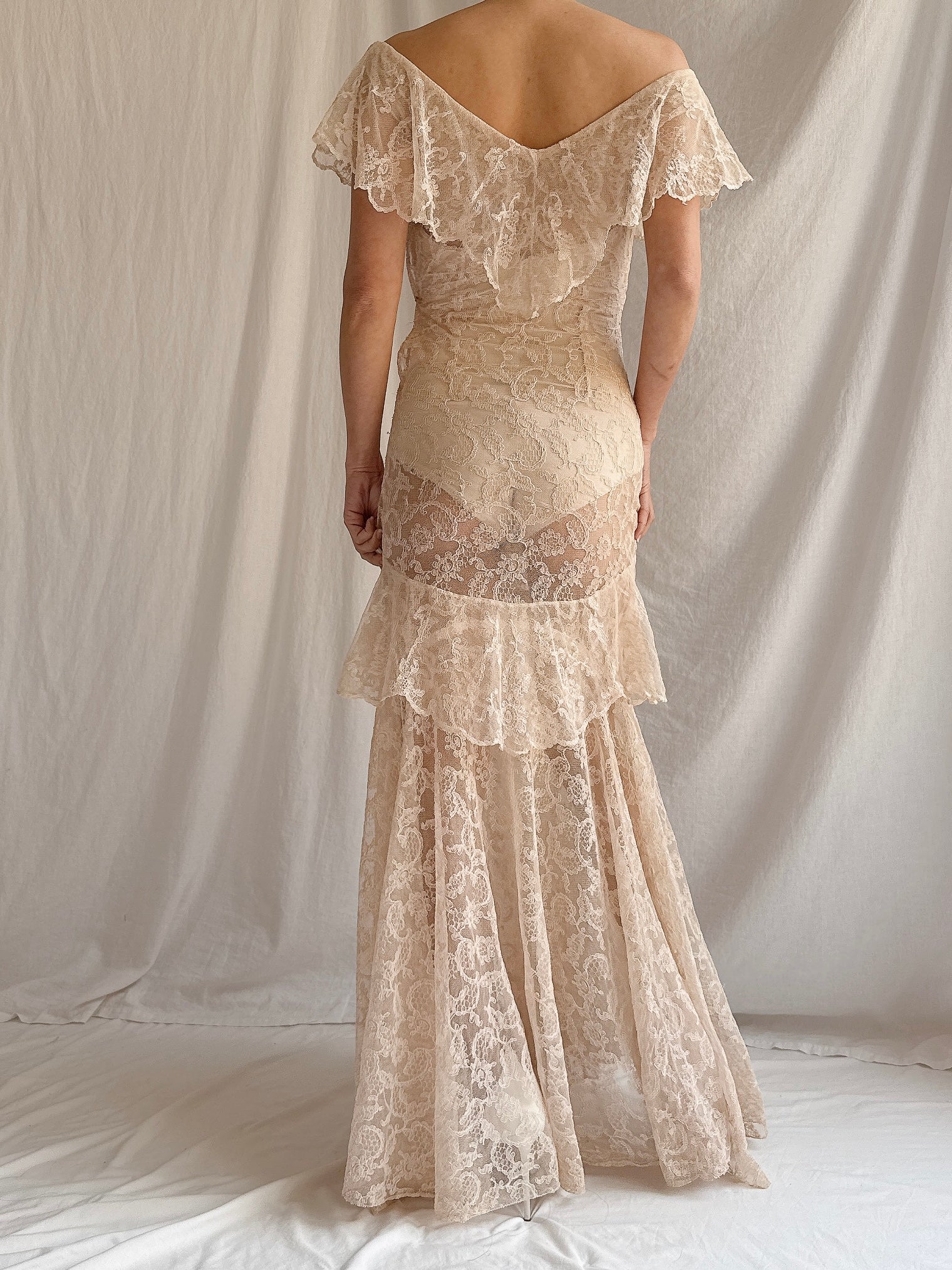 1930s Ecru Lace Dress - XXS