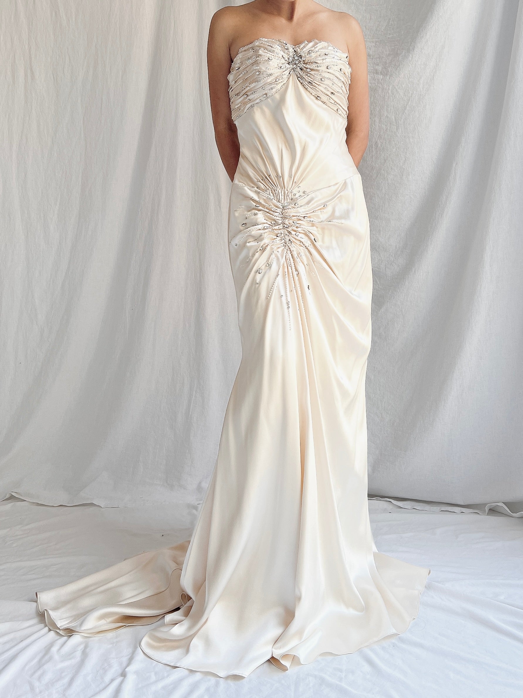 Vintage Silk Embellished Dropped Waist Gown - S