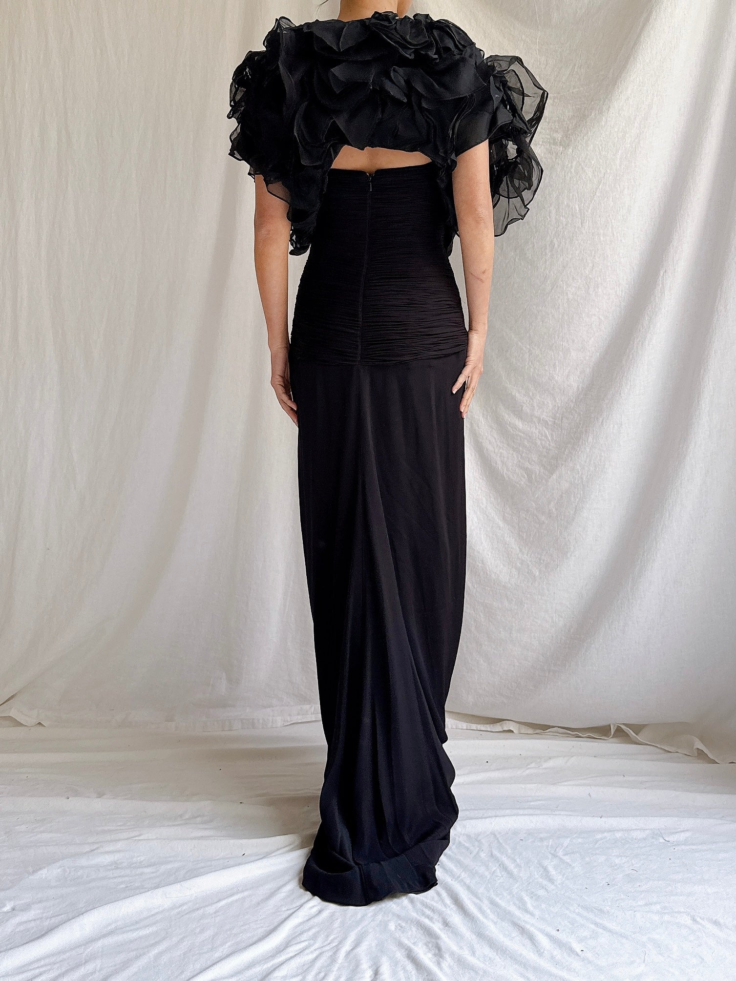 Vintage Silk Chiffon Gown with Silk Organza Jacket - XS