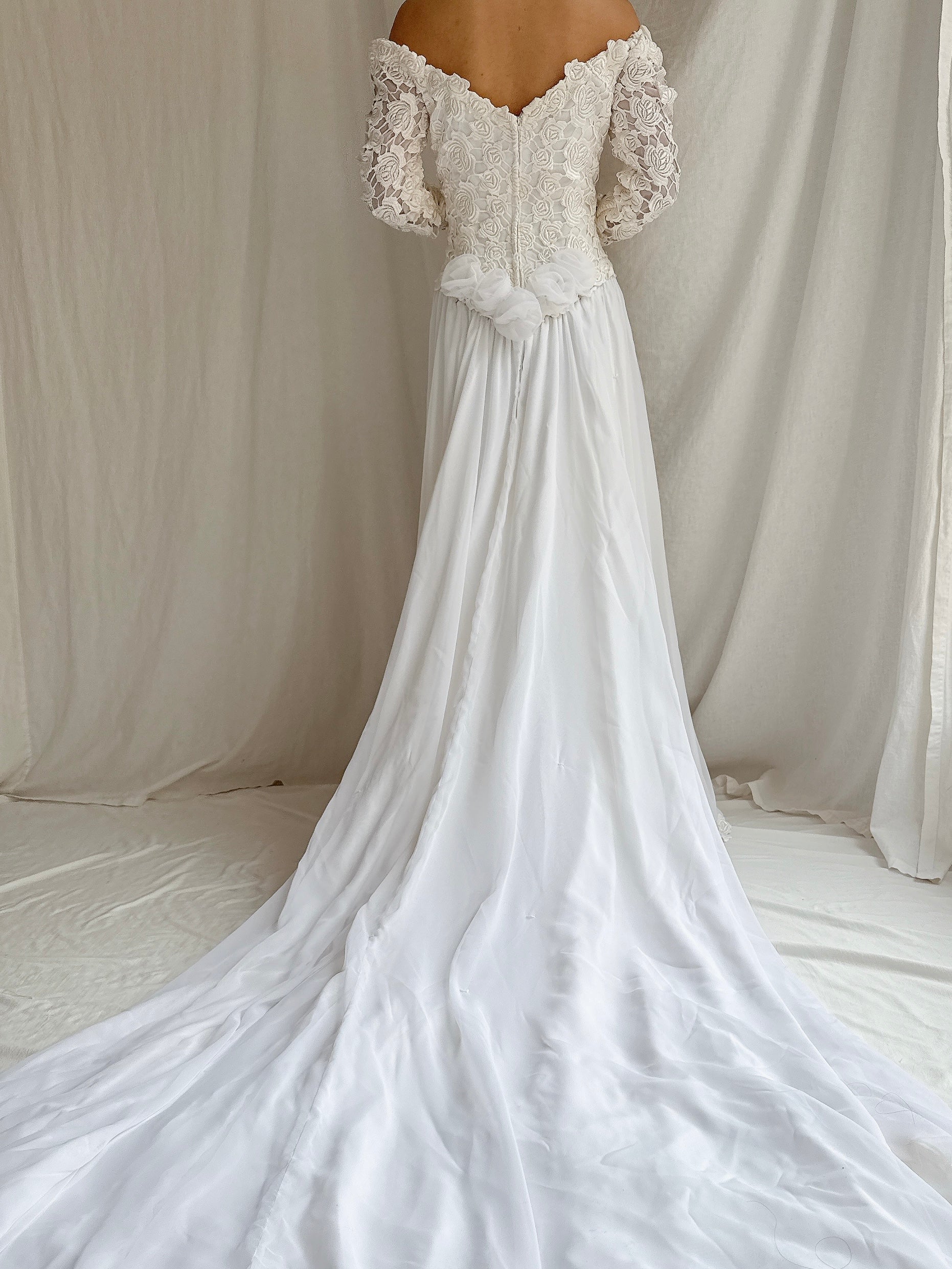 1980s Chiffon Embroidered Gown - S