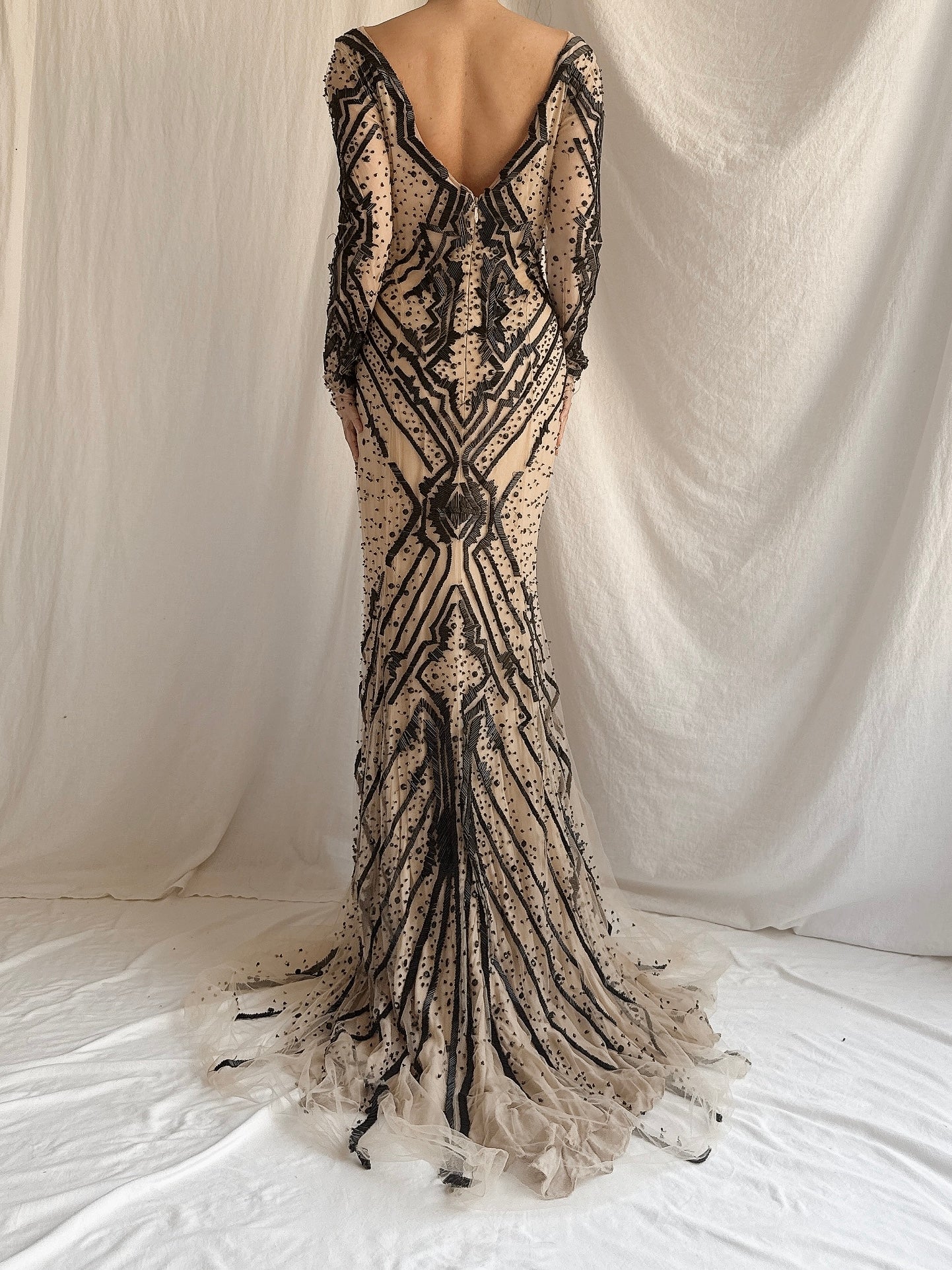Monique Lhuillier Silk Illusion Beaded Gown - S/4 | G O S S A M E R Monique Lhuillier Silk Illusion Beaded Gown - S/4 | G O S S A M E R