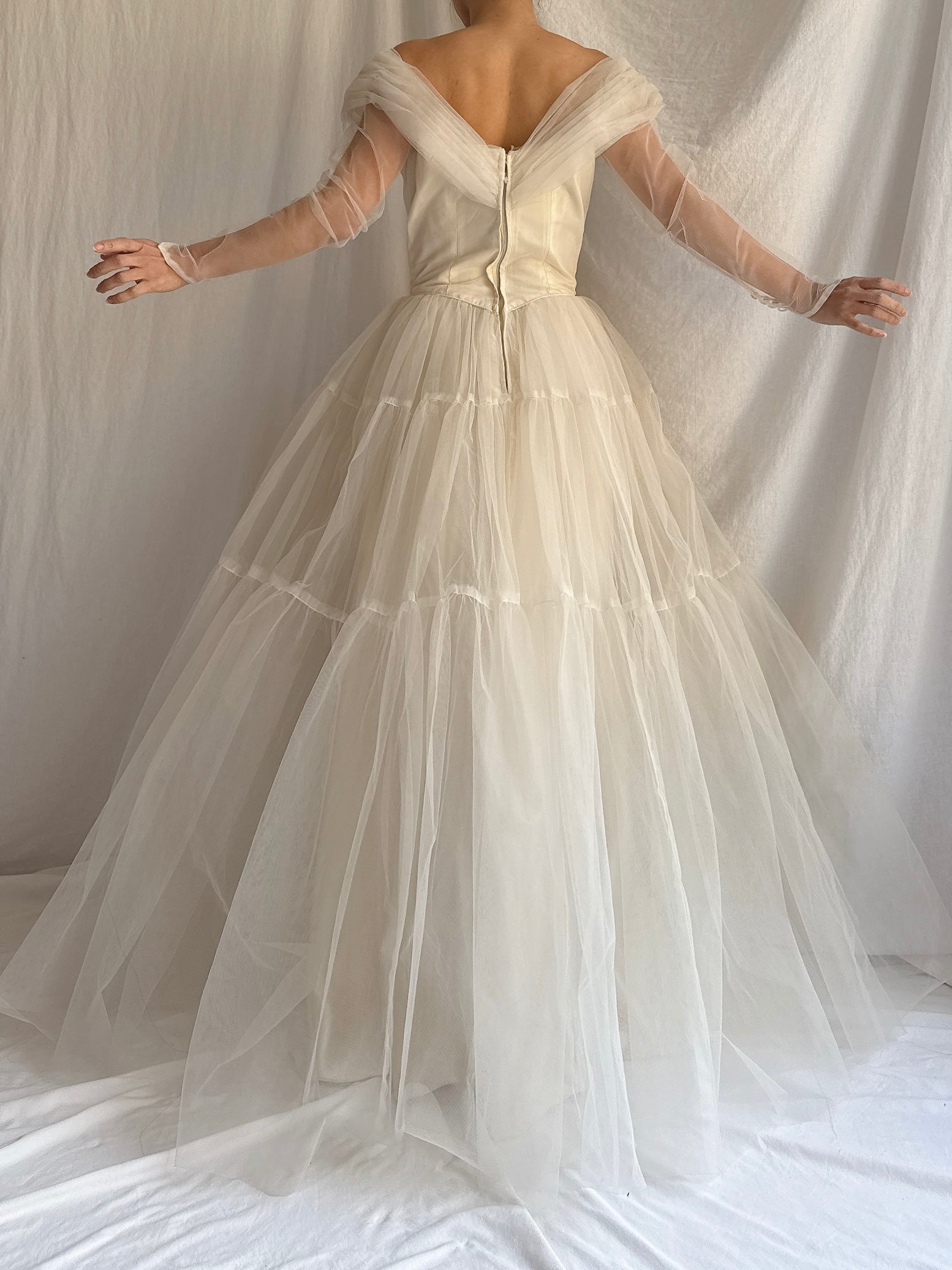 1950s Tulle Off-the-shoulder Gown - XS