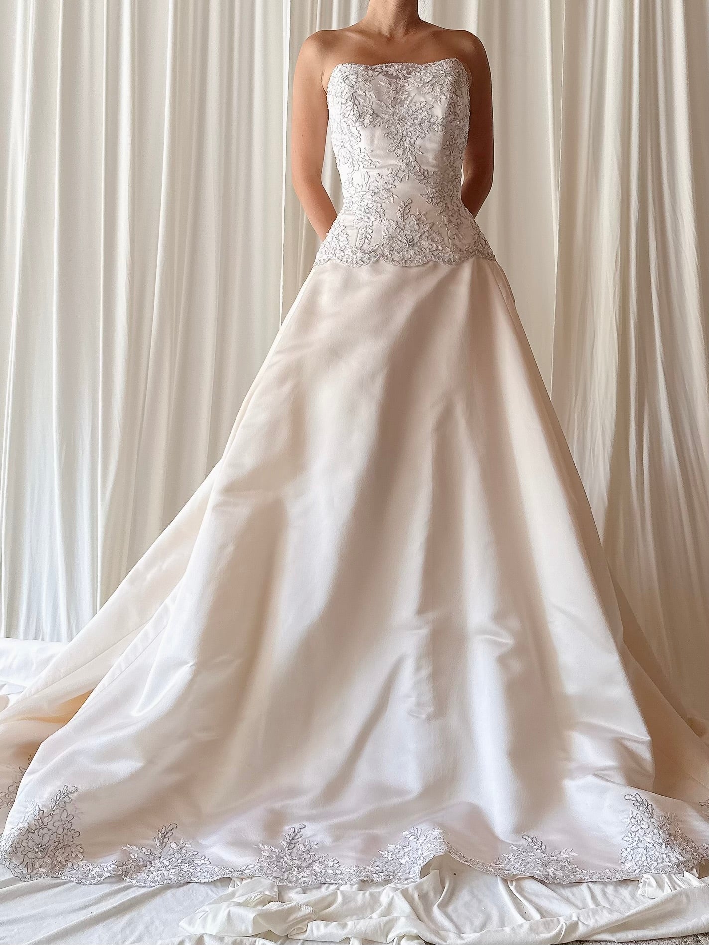 Vintage Silk and Lace Strapless Dress - M/6