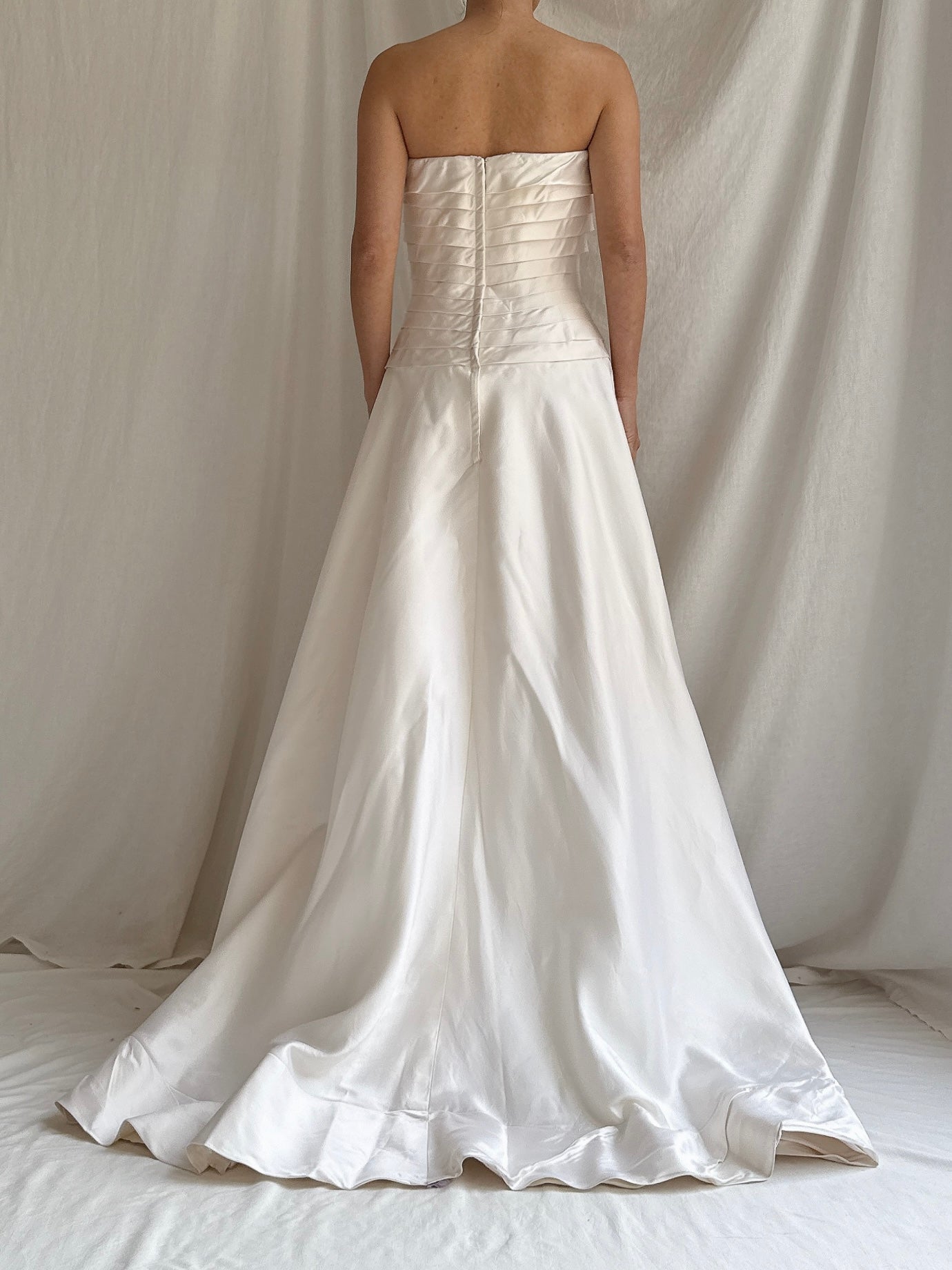 Vintage Silk Pleated Strapless Dress - M