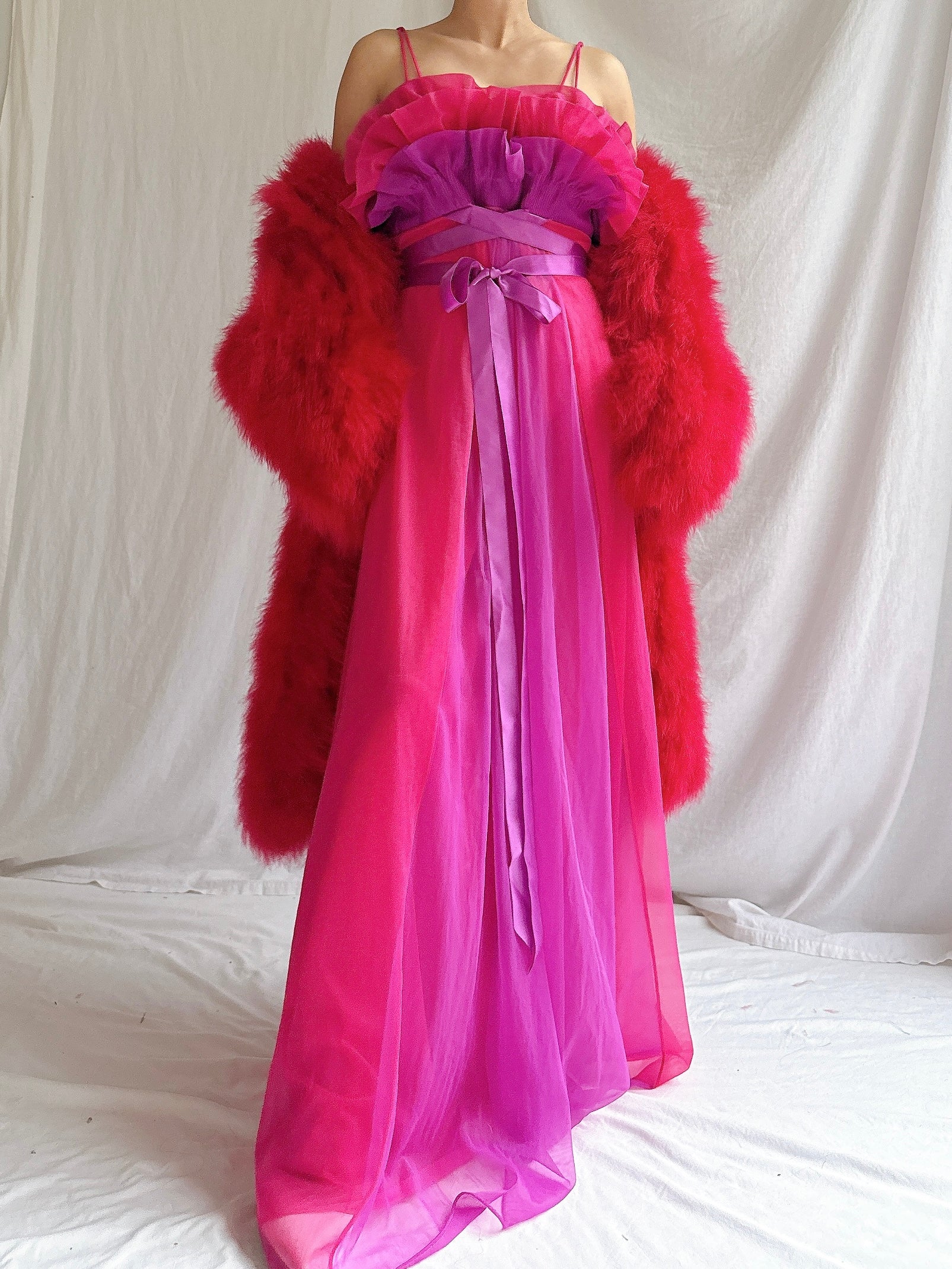 Vintage Red Marabou Duster - OSFM