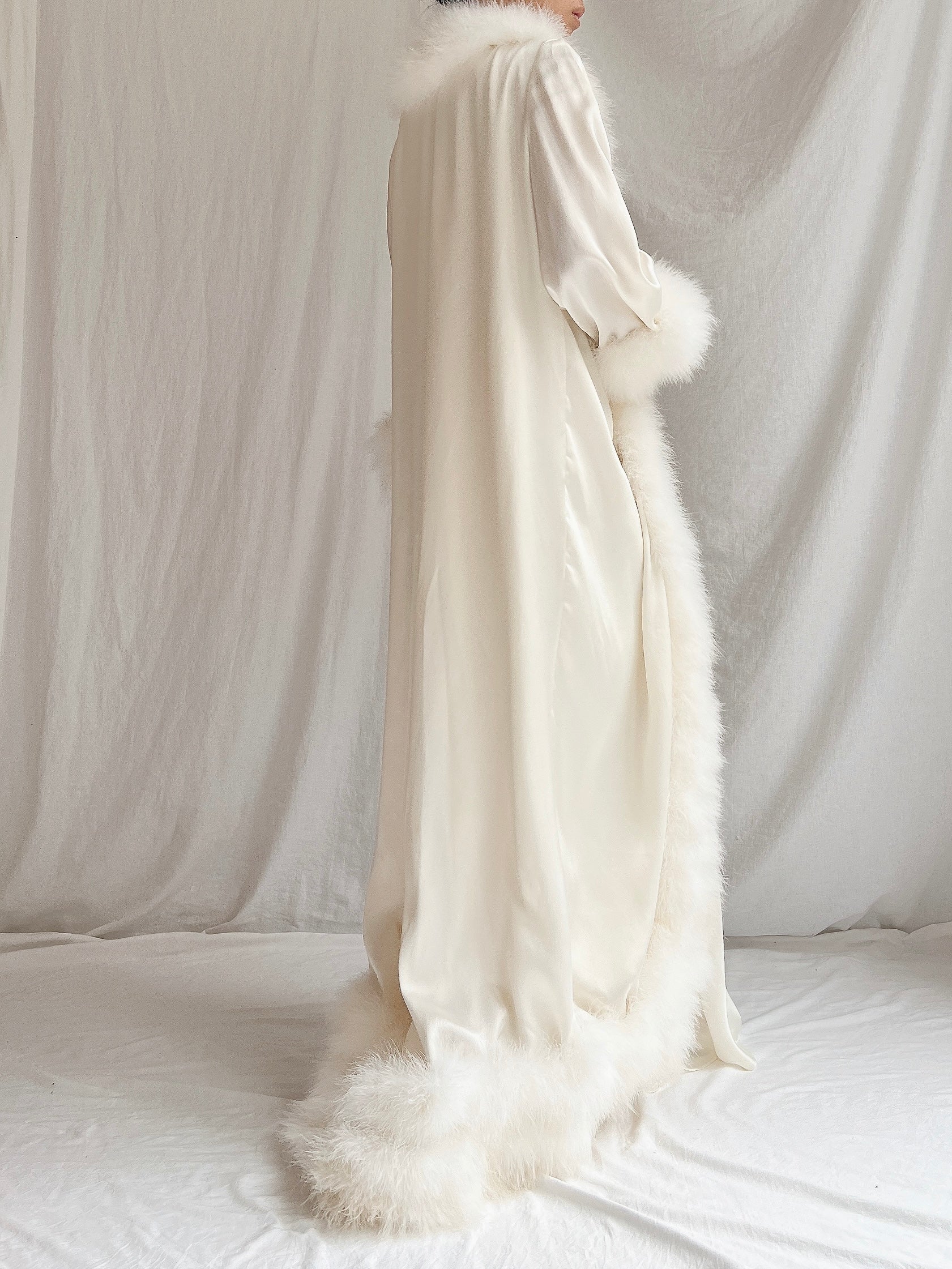 Vintage Claire Sandra Satin Marabou Dressing Gown - OSFM