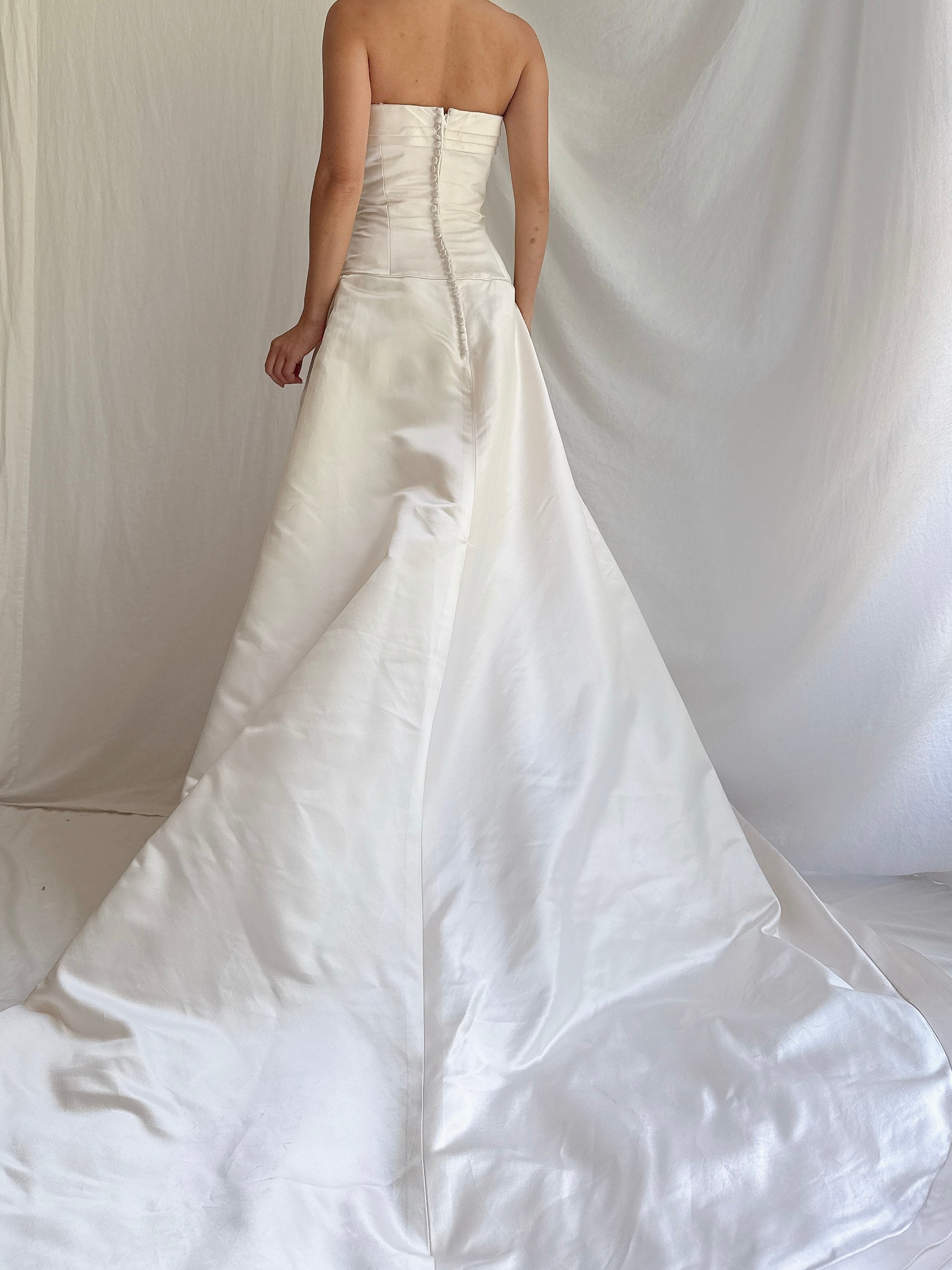 Vintage Silk Satin Strapless Gown - M
