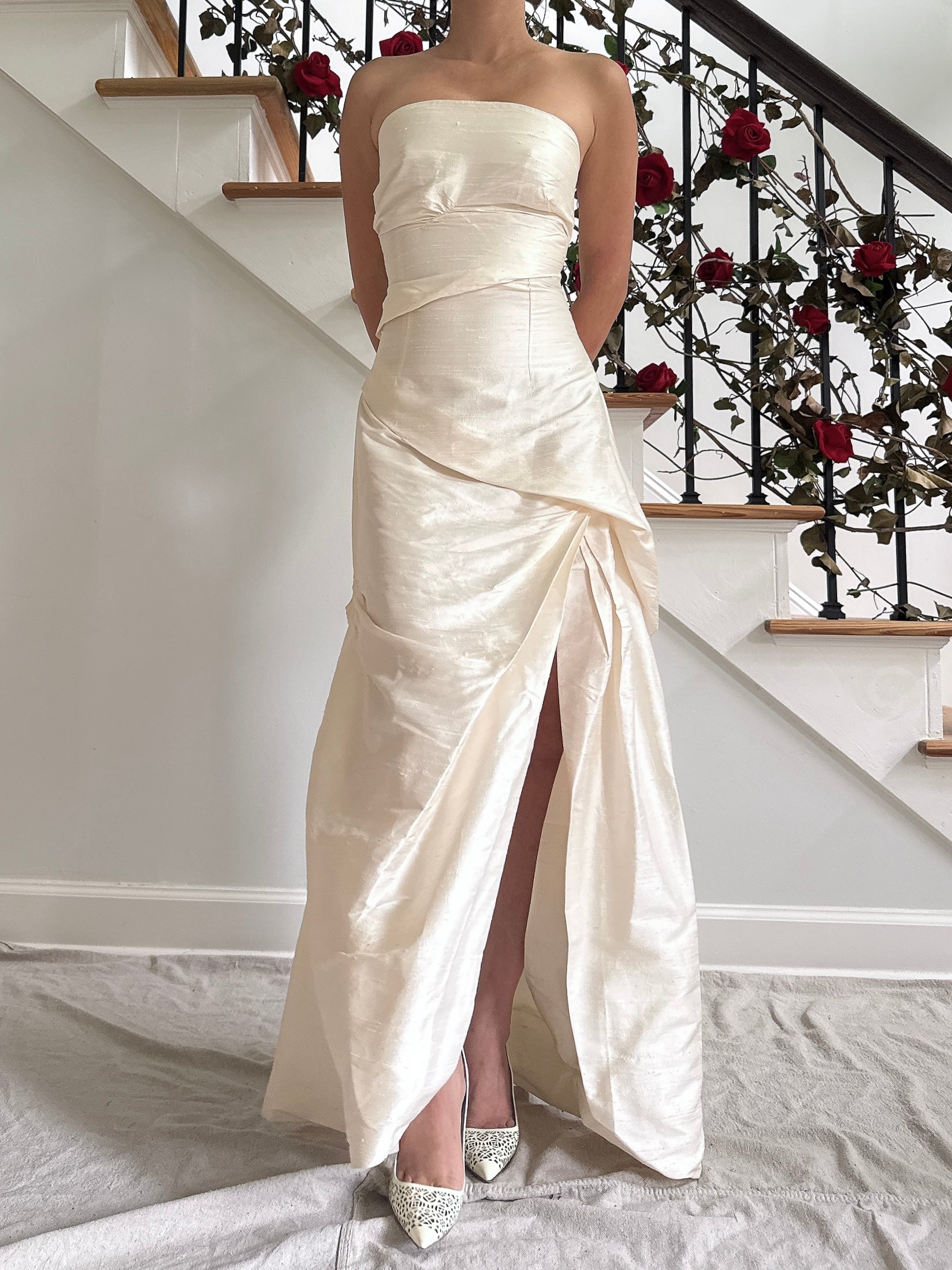 Vintage Raw Silk Draped Dress - XS