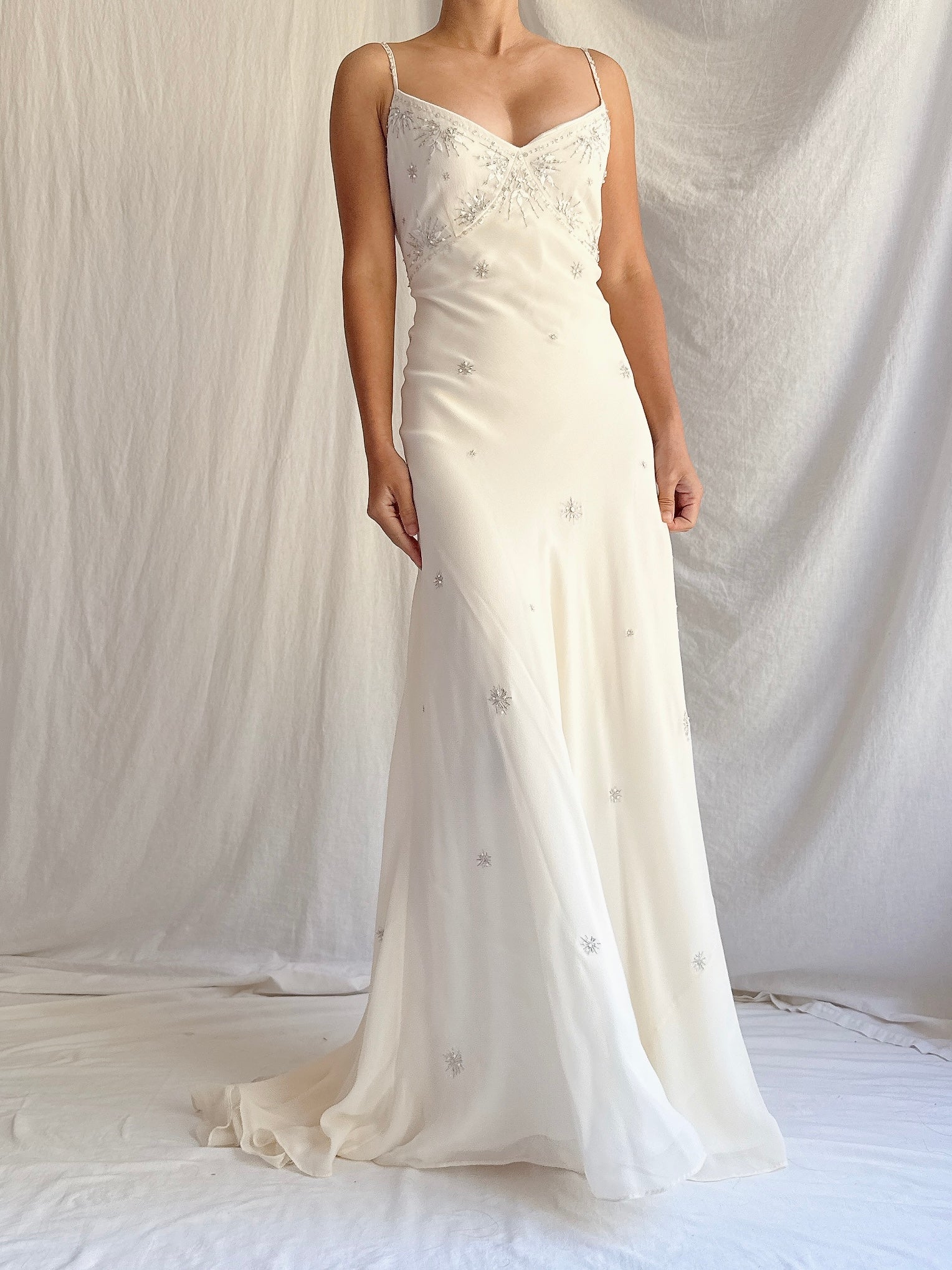 Vintage Bias Cut Silk Embellished Gown - Size S/M