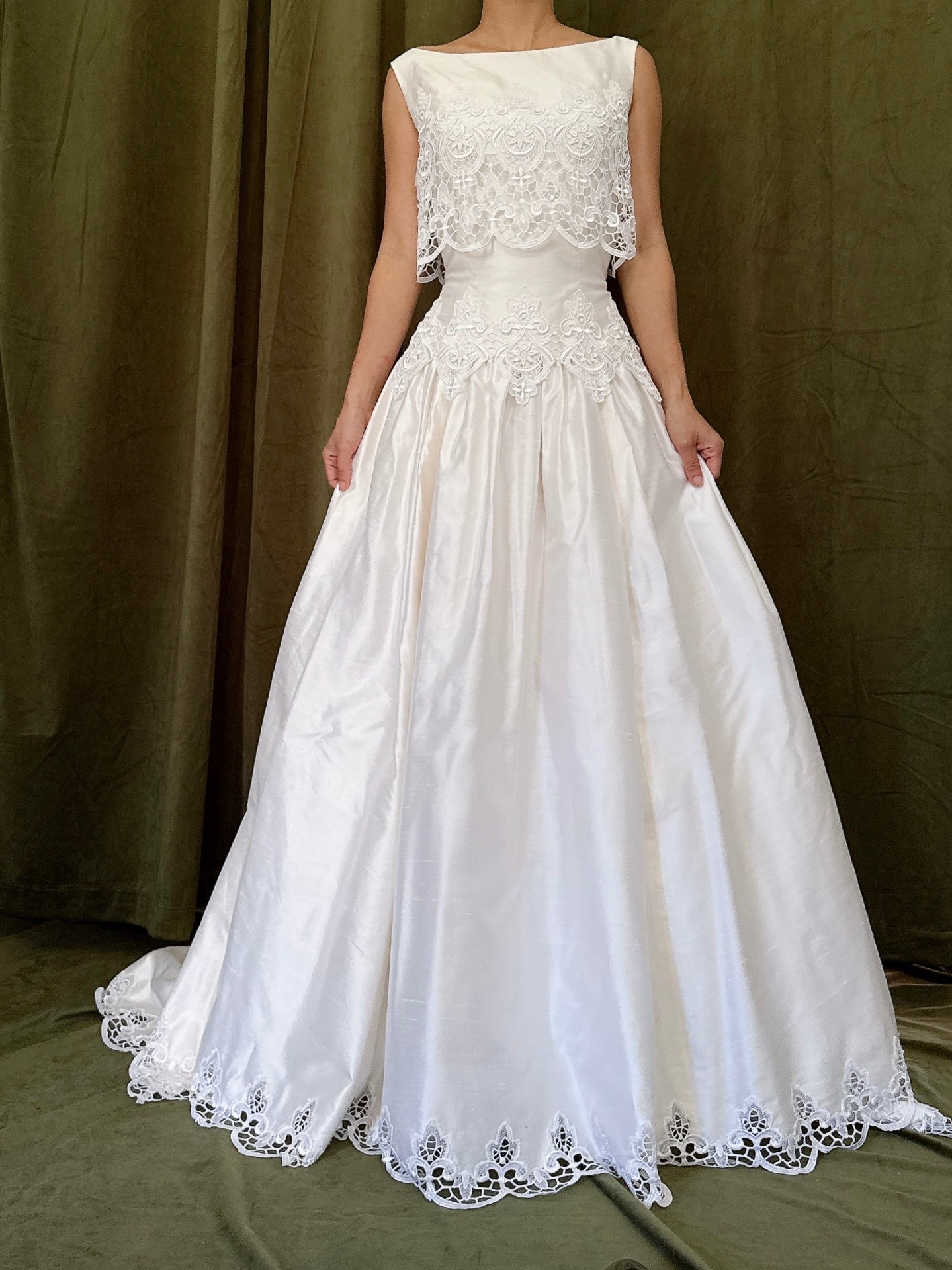 Vintage Raw Silk Embroidered Cutout Gown - S/4