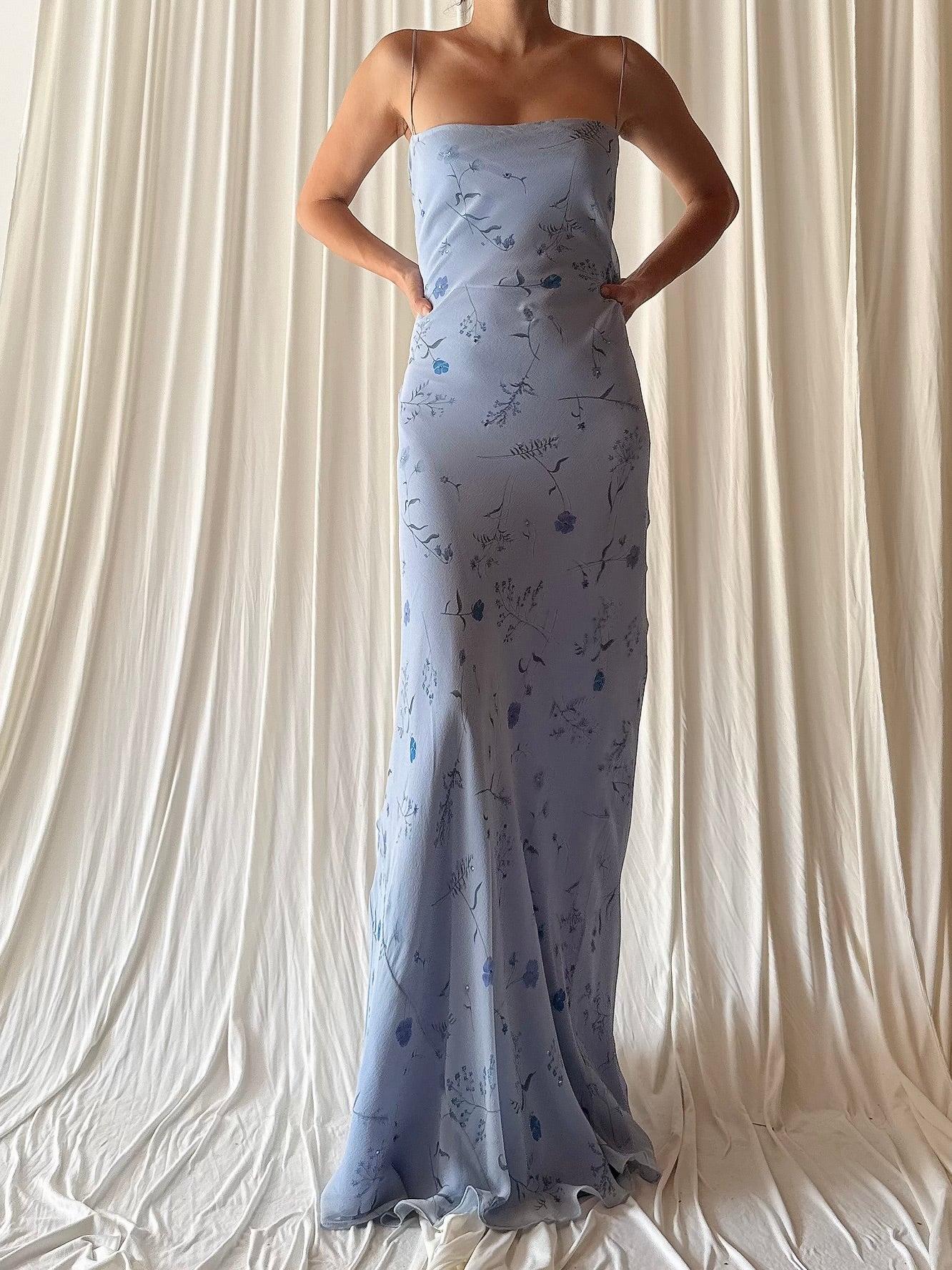 Vintage Blue Slip Bias Gown - L