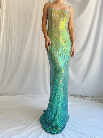 Vintage Silk Beaded Ombre Sequins Gown - S