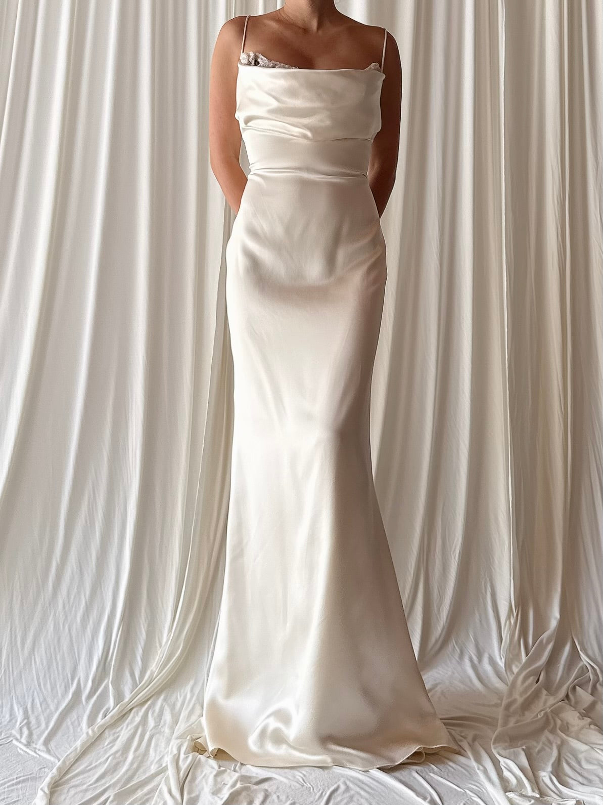 Vintage 6. Silk Bias Cowl Neck Gown - M