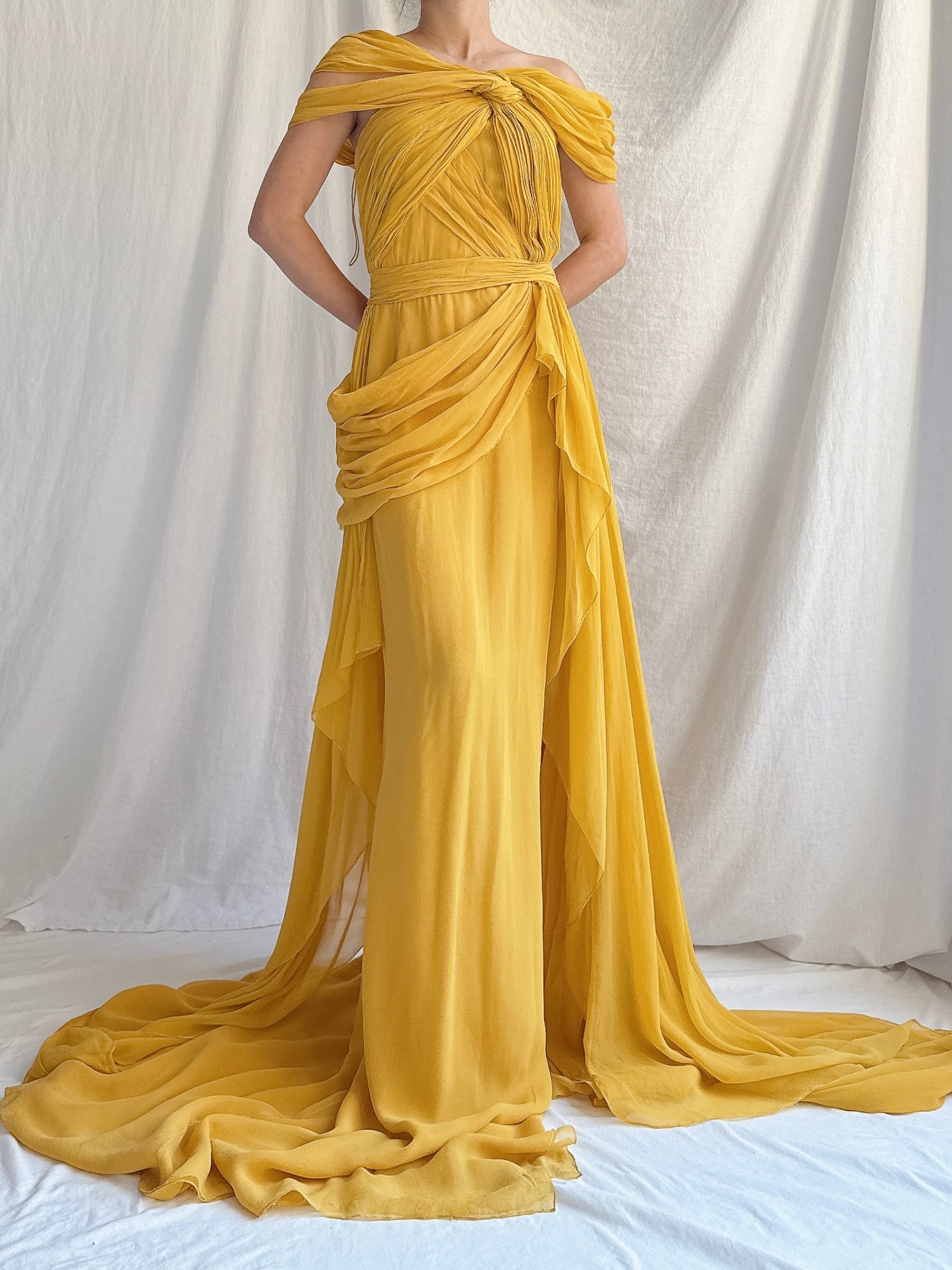 Vintage Silk Chiffon Draped Gown - XS/0